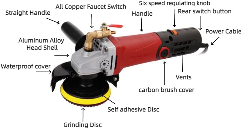 Wet Polisher 860 W / 110 V Wet Buffer with 4'' Diamond Polishing Pad Low-noise Stone Polisher Variable Speed Buffing Machine for Concrete, Marble, Granite, Ceramic Tile