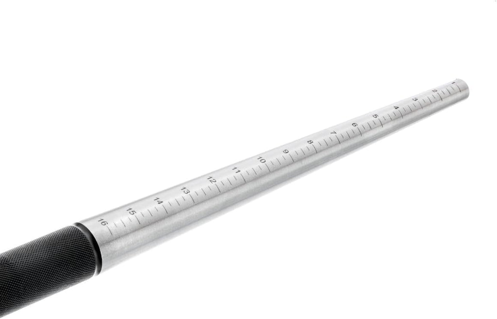 SE 13-Inch Polished Steel Ring Mandrel - Marked 1 to 16 US Sizes, Ungrooved, with Knurled Handle for Jewelry Making and Sizing - JT-SP2