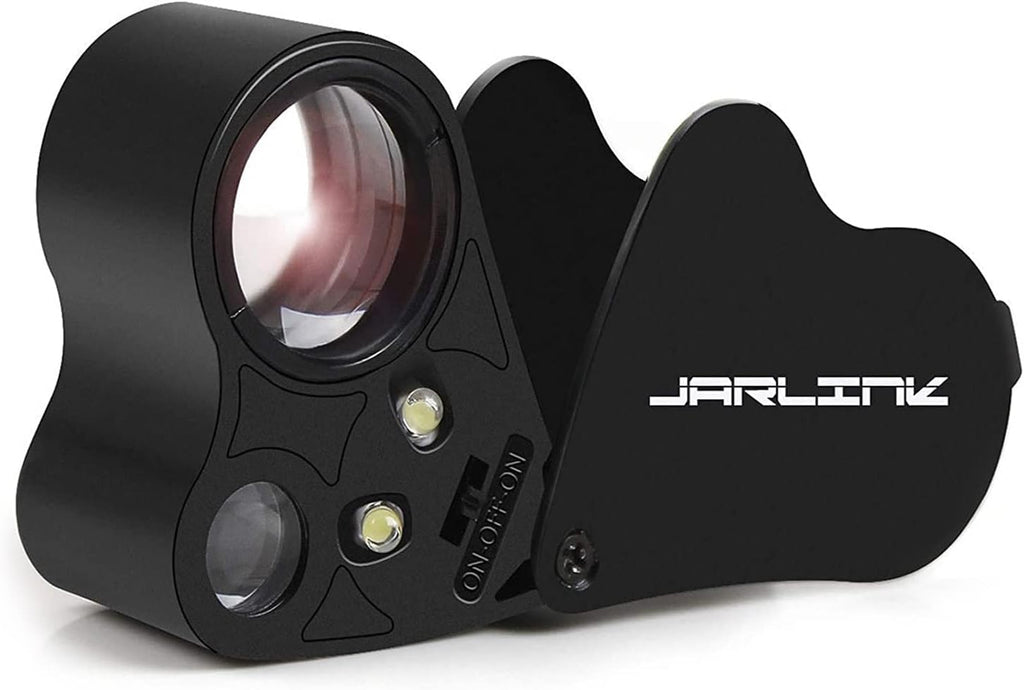 JARLINK 30X 60X Illuminated Jewelers Loupe Magnifier | Foldable Magnifier Equipped with Bright LED Light, Ideal for Inspecting Gems, Jewelry, Coins and Stamps