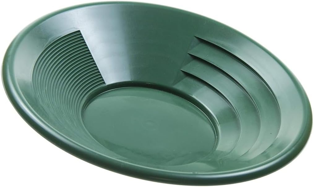 SE 14 Inch Gold Panning Pan - Dual Riffles for Easier Mining and Prospecting, Green