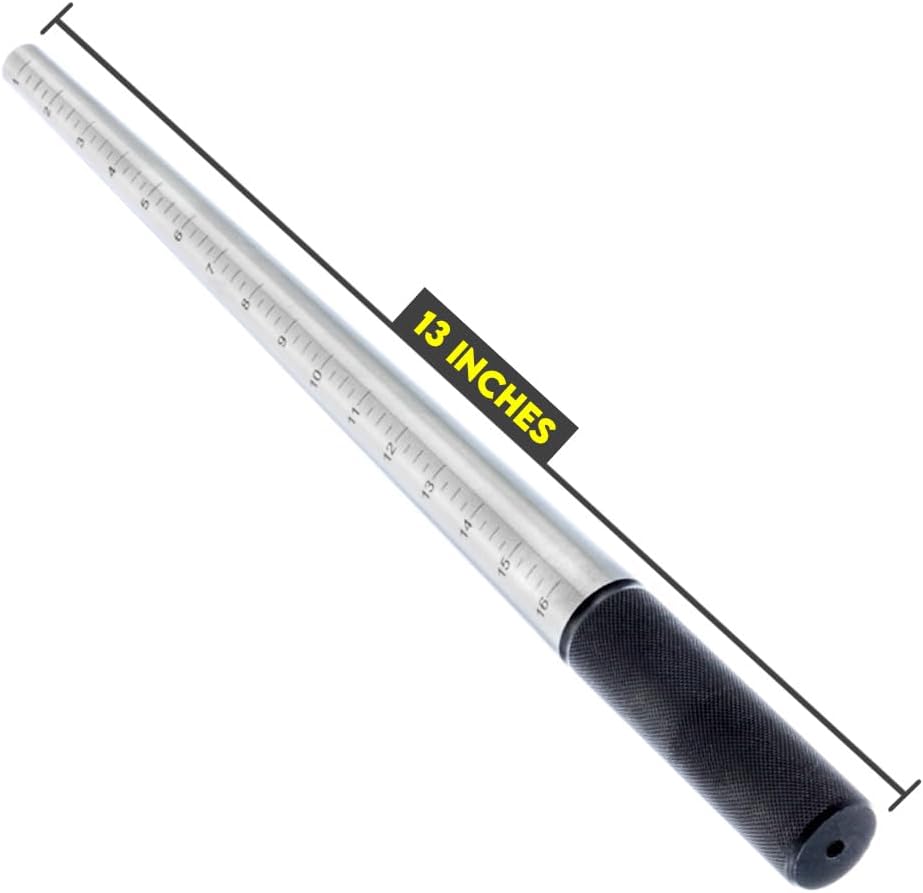 SE 13-Inch Polished Steel Ring Mandrel - Marked 1 to 16 US Sizes, Ungrooved, with Knurled Handle for Jewelry Making and Sizing - JT-SP2