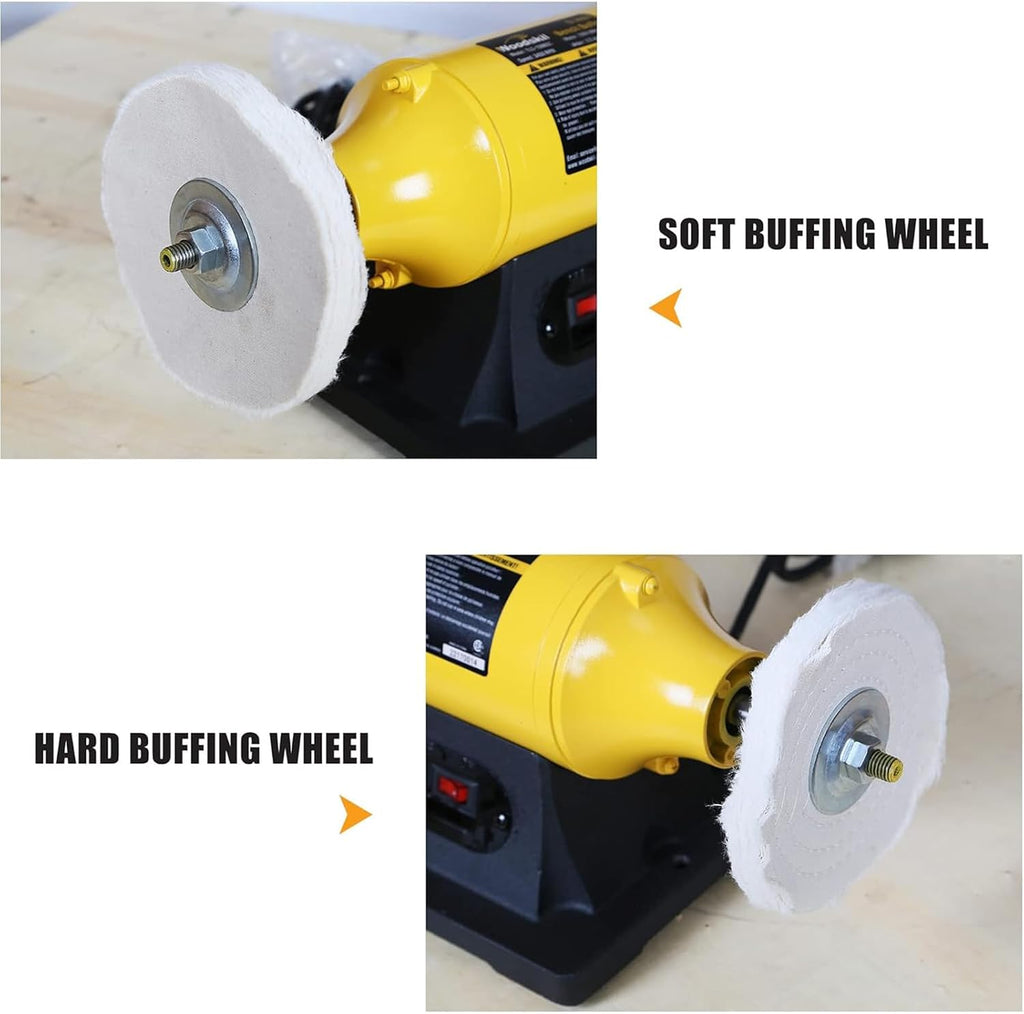 Woodskil 6" 1/2HP Benchtop Buffer Polisher,4A,3450RPM | Buffing Machine with Brushless Motor,Hard&Flannelette Wheel,Iron Base for Metal,Jewelry,Jade,Knife,Wood,Rust Removal