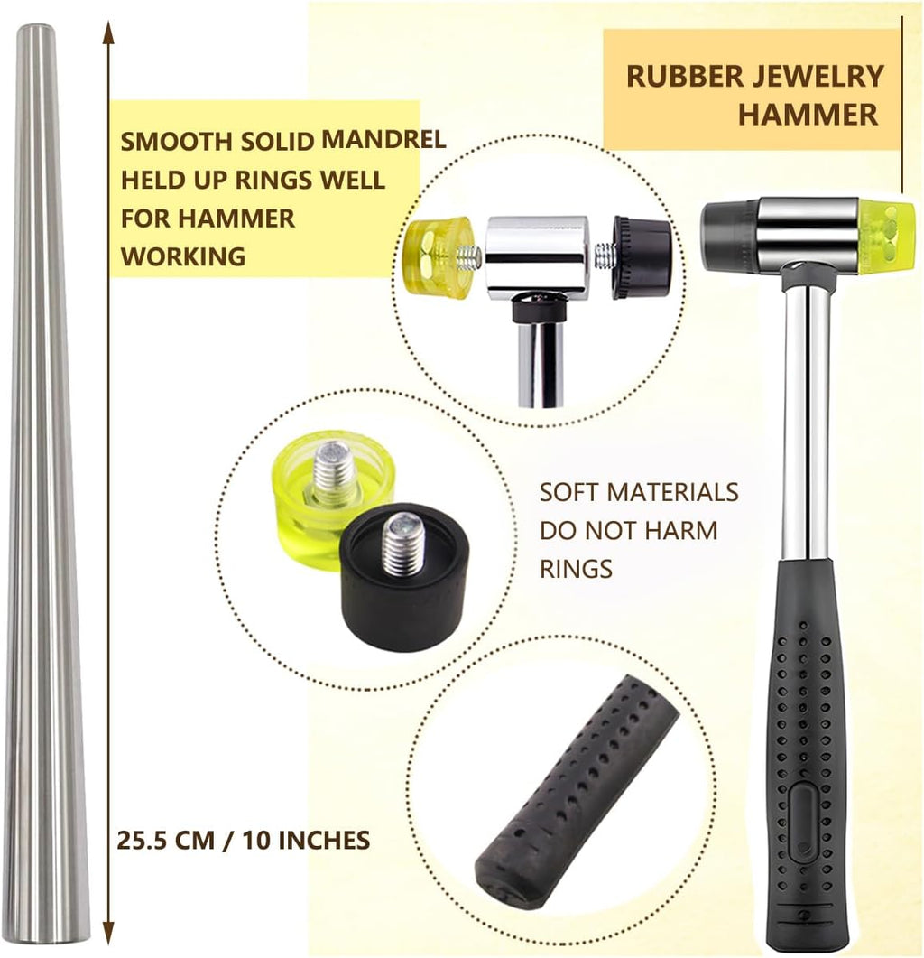 Ring Sizer Measuring Tool Ring Mandrel Metal Ring Sizing Kit Ring Size Measurer Ring Shaper to Fix Bent Rings Reshaper Tool Women Mens Ring Sizers Fixer Repair Kit Jewelry Mandrel and Mallet