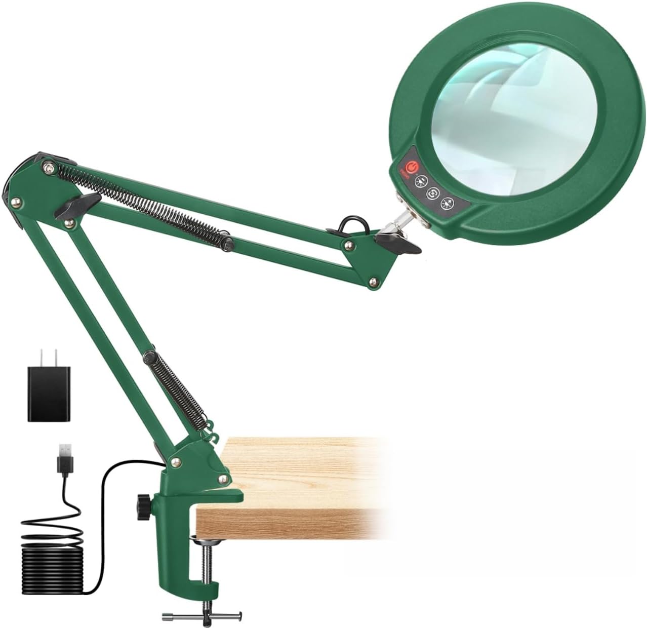 12X Magnifying Glass with Light and Clamp, Real Glass Lens Lighted Magnifier with Stand, 5 Color Modes LED Dimmable Magnifying Desk Lamp Hands Free for Crafts Jewelry Painting Sewing Close Work