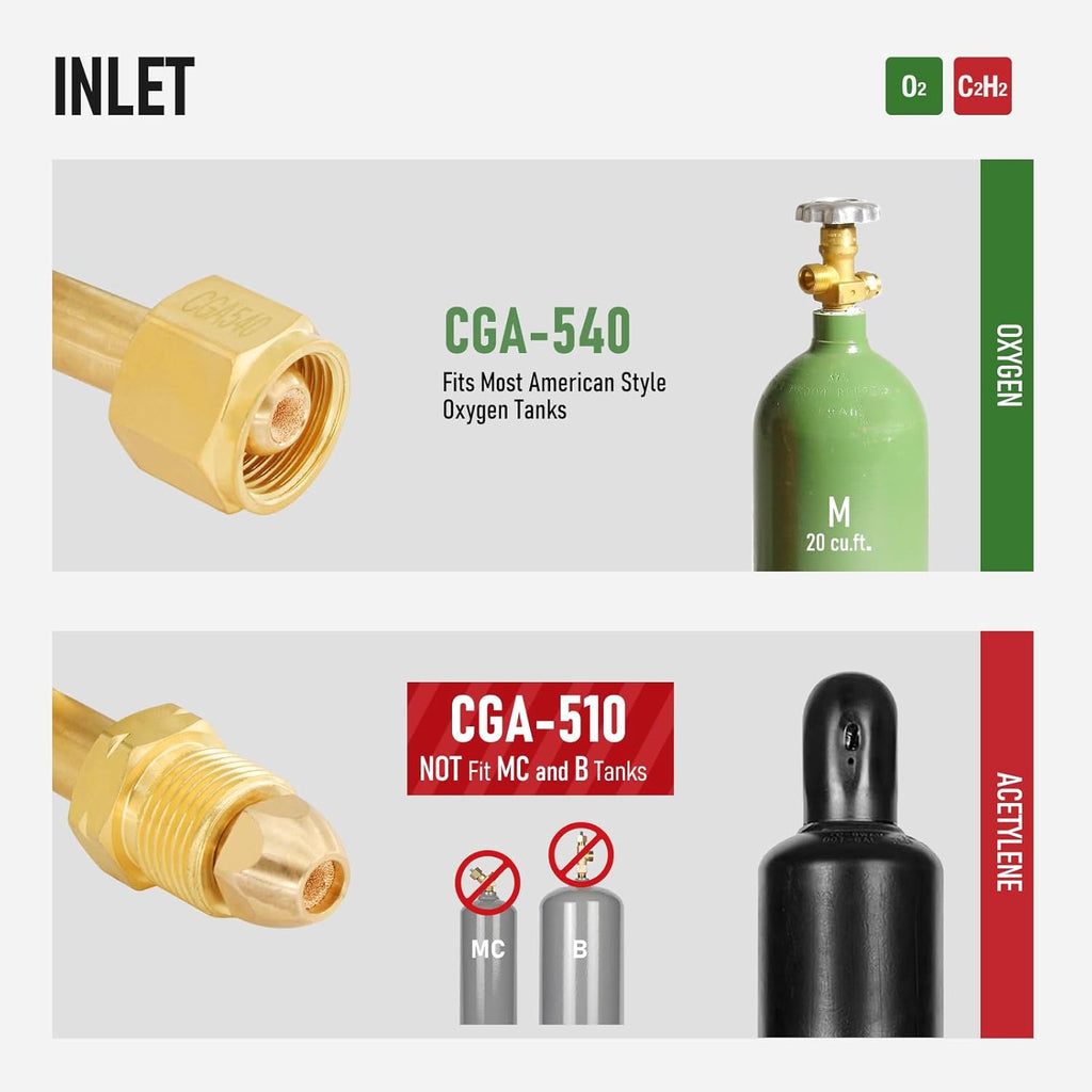 RX WELD Oxygen Acetylene Regulator Set, CGA540 & CGA510, B Size | Outlet Thread 9/16"-18
