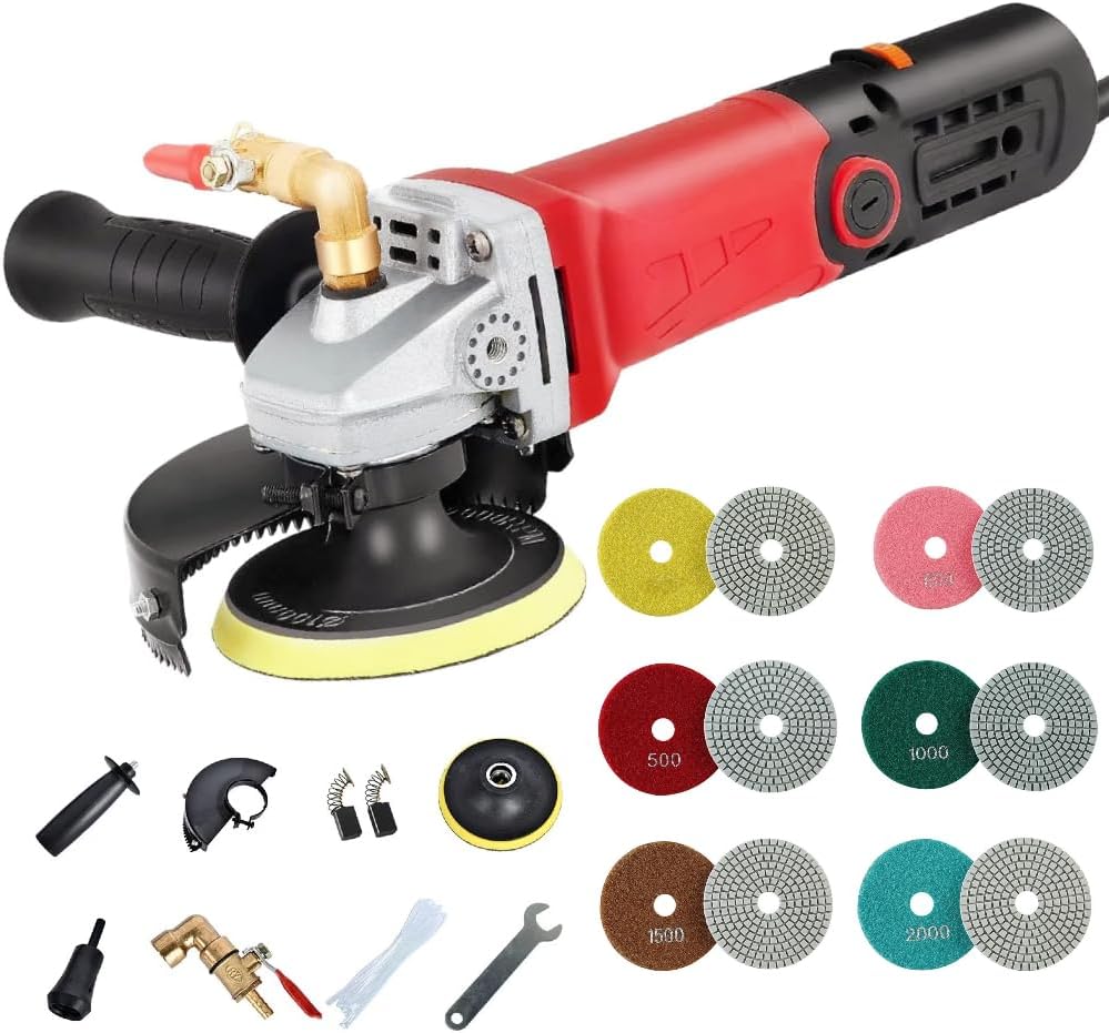 Wet Polisher 860 W / 110 V Wet Buffer with 4'' Diamond Polishing Pad Low-noise Stone Polisher Variable Speed Buffing Machine for Concrete, Marble, Granite, Ceramic Tile