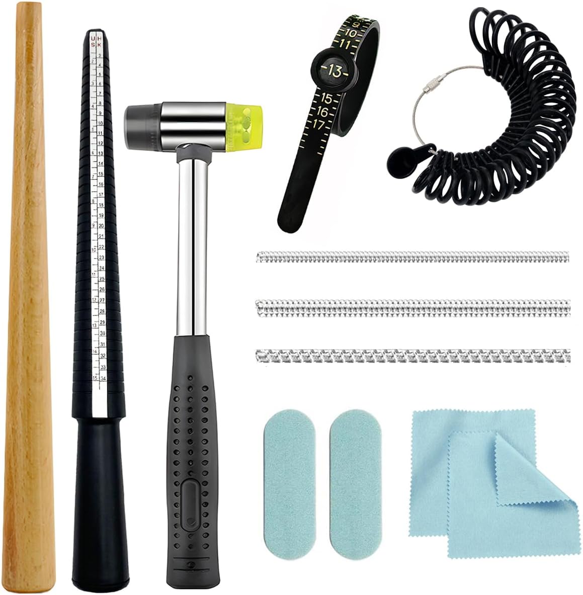Ring Sizer Measuring Tool Ring Mandrel Metal Ring Sizing Kit Ring Size Measurer Ring Shaper to Fix Bent Rings Reshaper Tool Women Mens Ring Sizers Fixer Repair Kit Jewelry Mandrel and Mallet