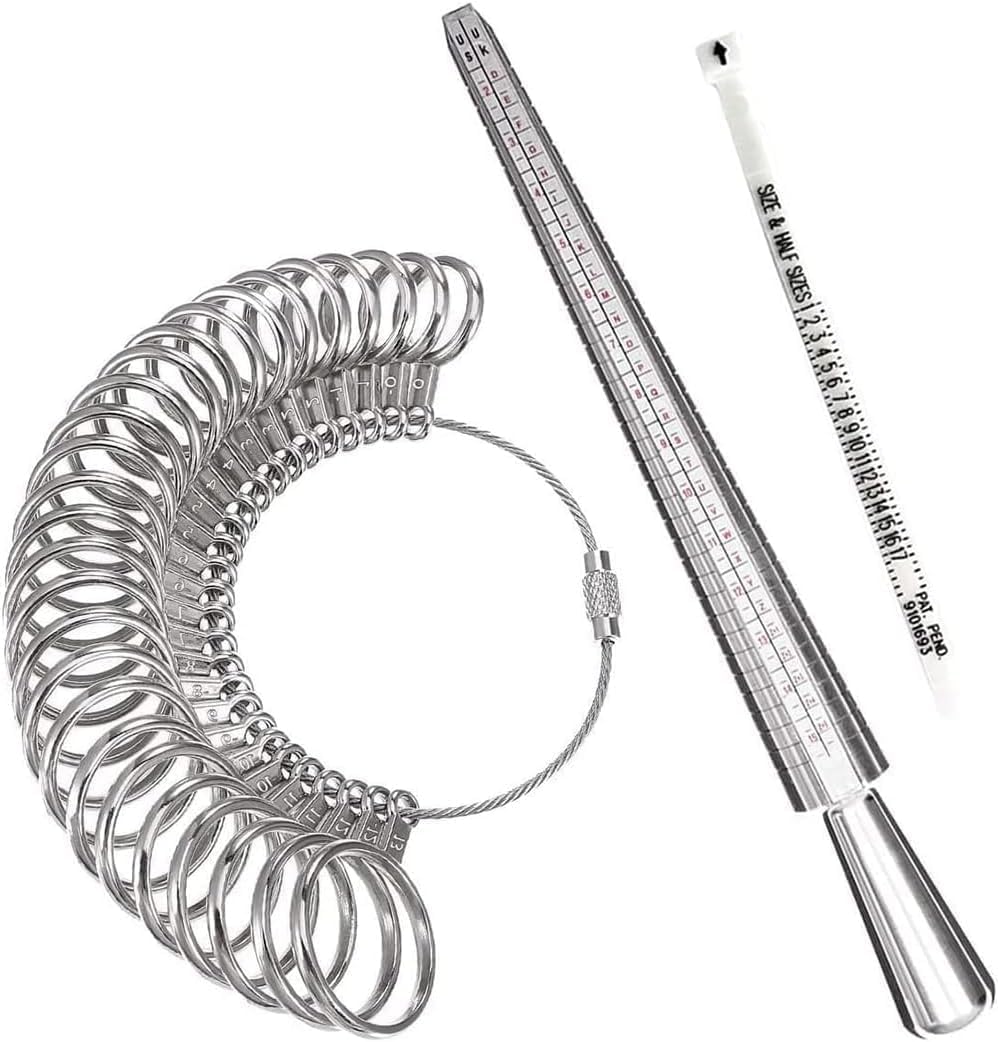 Meowoo Ring Sizer Measuring Tool Set, Ring Gauges with Finger Sizer Mandrel Ring Sizer Tools for Jewelry Sizing Measuring, 4 pcs, Silvery