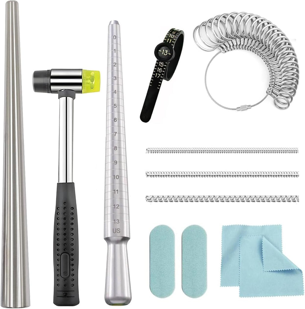 Ring Sizer Measuring Tool Ring Mandrel Metal Ring Sizing Kit Ring Size Measurer Ring Shaper to Fix Bent Rings Reshaper Tool Women Mens Ring Sizers Fixer Repair Kit Jewelry Mandrel and Mallet