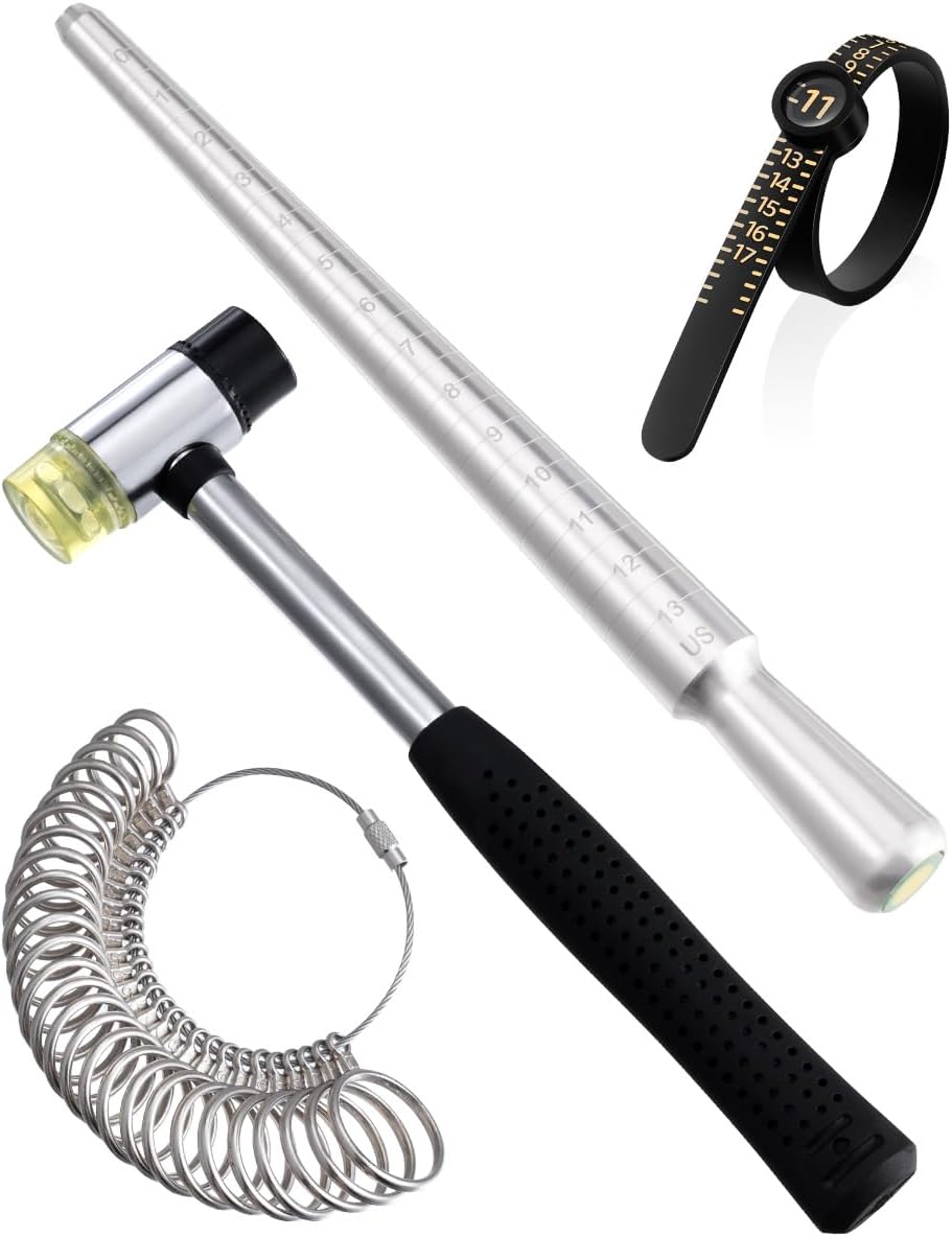 Meowoo Ring Sizer Measuring Tool Set, Ring Gauges with Finger Sizer Mandrel Ring Sizer Tools for Jewelry Sizing Measuring, 4 pcs, Silvery