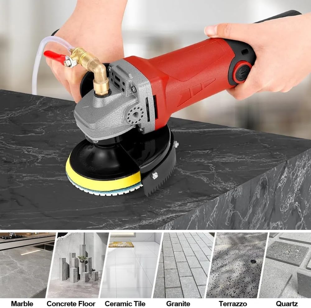 Wet Polisher 860 W / 110 V Wet Buffer with 4'' Diamond Polishing Pad Low-noise Stone Polisher Variable Speed Buffing Machine for Concrete, Marble, Granite, Ceramic Tile