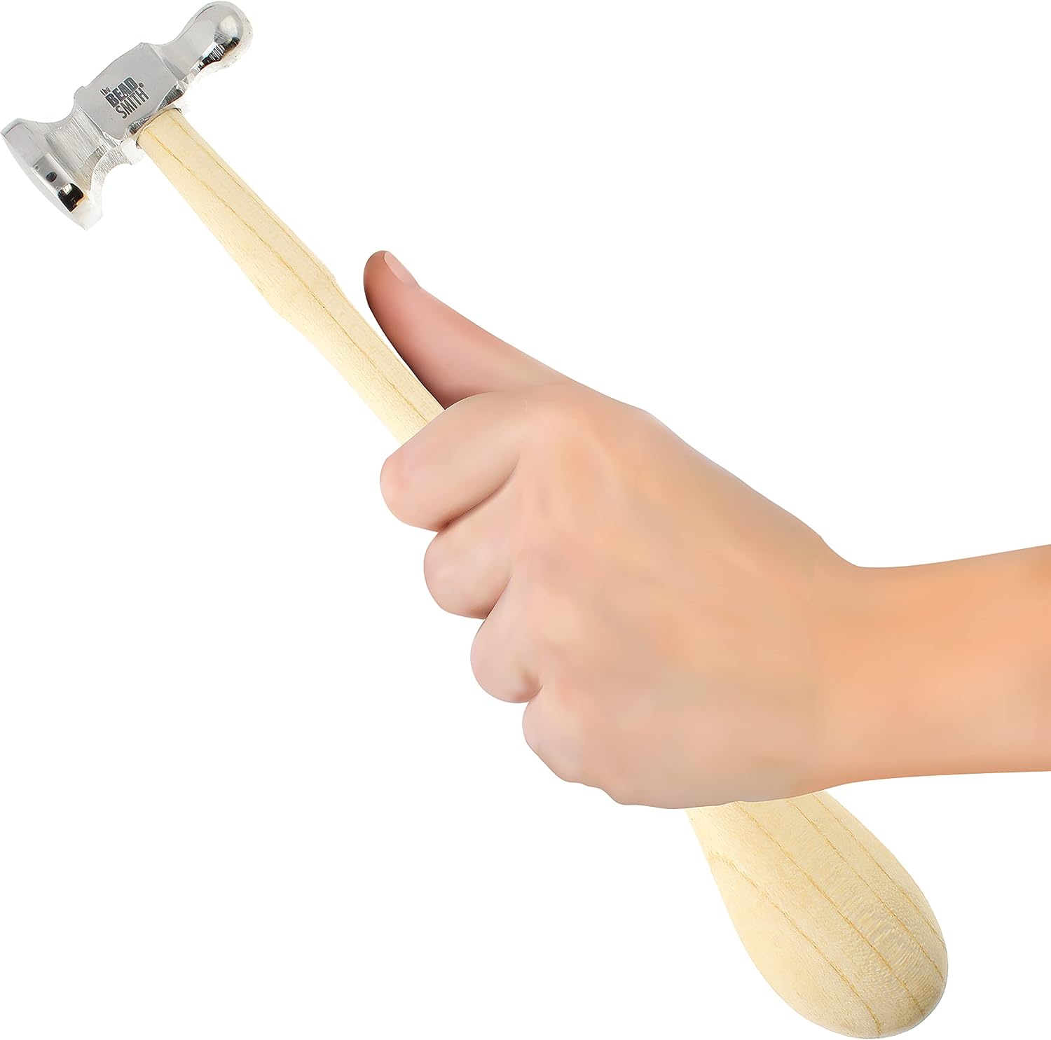 The Beadsmith Two-Sided Chasing Hammer | 10.75" Wooden Handle, 2.25” Steel Head with a 14mm Ball Pein & 28mm Domed Face, Tool Used to Add Texture to Metalwork