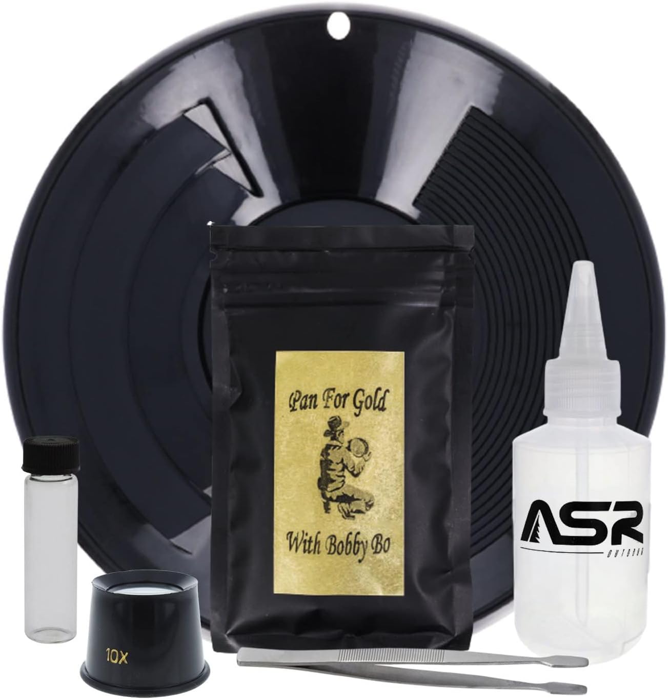 ASR Outdoor Gold Panning Kit with Paydirt Beginner Prospecting Equipment 6pc, Green
