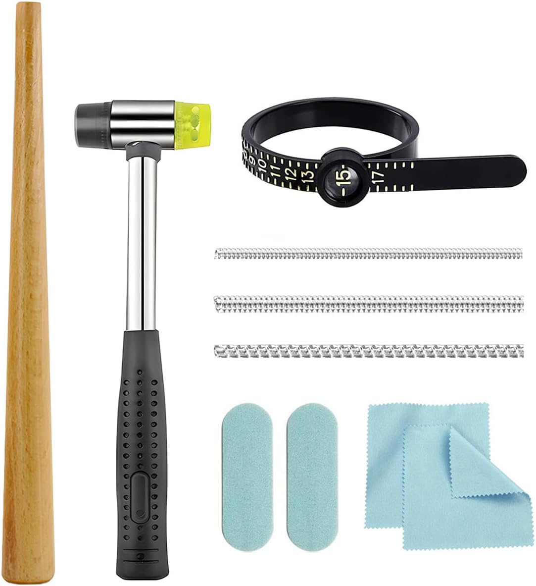 Ring Sizer Measuring Tool Ring Mandrel Metal Ring Sizing Kit Ring Size Measurer Ring Shaper to Fix Bent Rings Reshaper Tool Women Mens Ring Sizers Fixer Repair Kit Jewelry Mandrel and Mallet