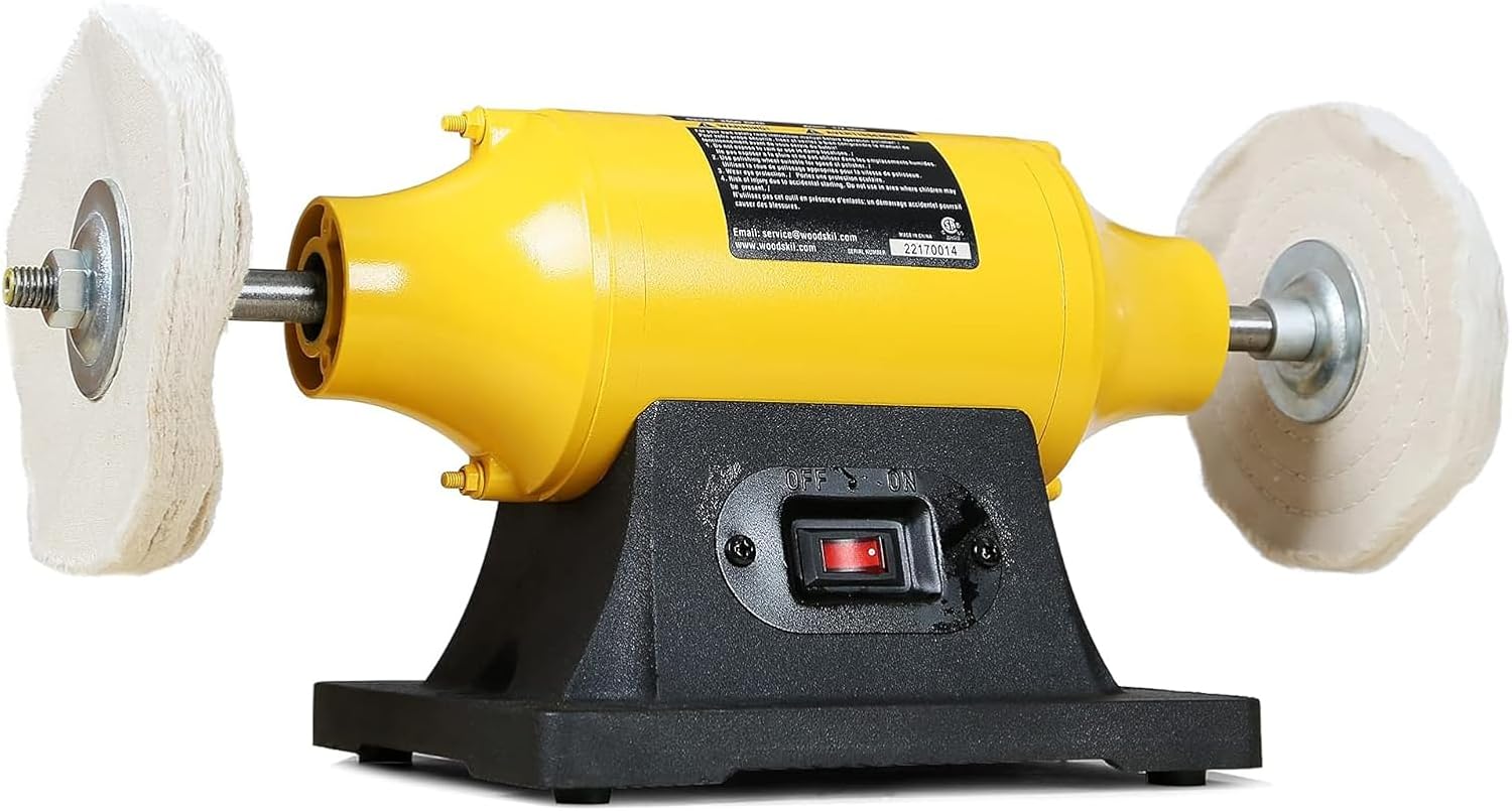Woodskil 6" 1/2HP Benchtop Buffer Polisher,4A,3450RPM | Buffing Machine with Brushless Motor,Hard&Flannelette Wheel,Iron Base for Metal,Jewelry,Jade,Knife,Wood,Rust Removal