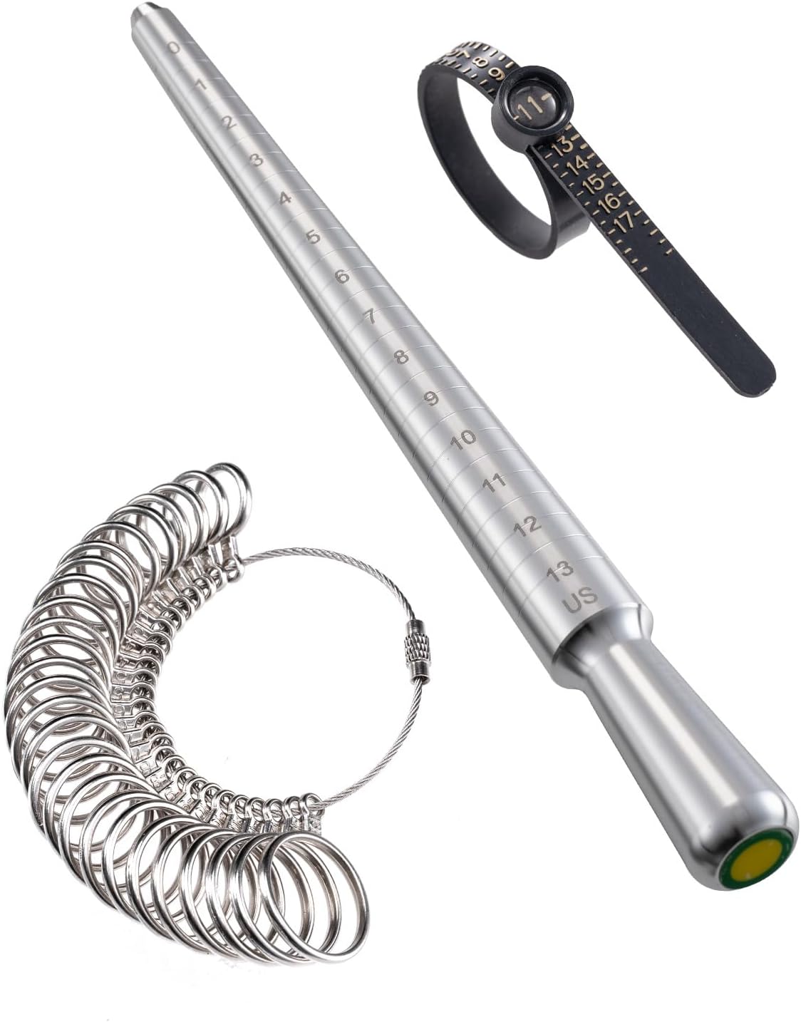 Meowoo Ring Sizer Measuring Tool Set, Ring Gauges with Finger Sizer Mandrel Ring Sizer Tools for Jewelry Sizing Measuring, 4 pcs, Silvery