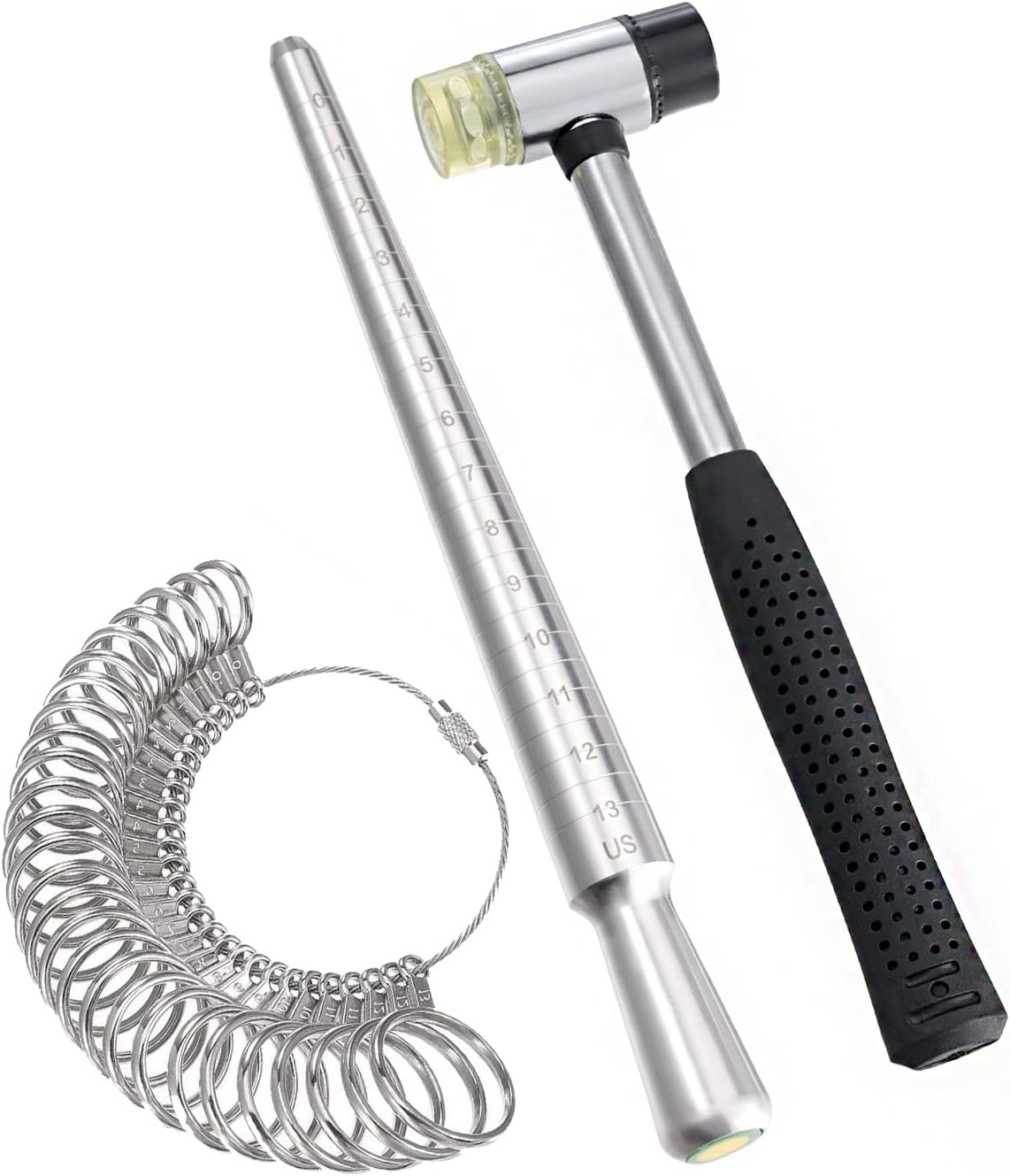 Meowoo Ring Sizer Measuring Tool Set, Ring Gauges with Finger Sizer Mandrel Ring Sizer Tools for Jewelry Sizing Measuring, 4 pcs, Silvery