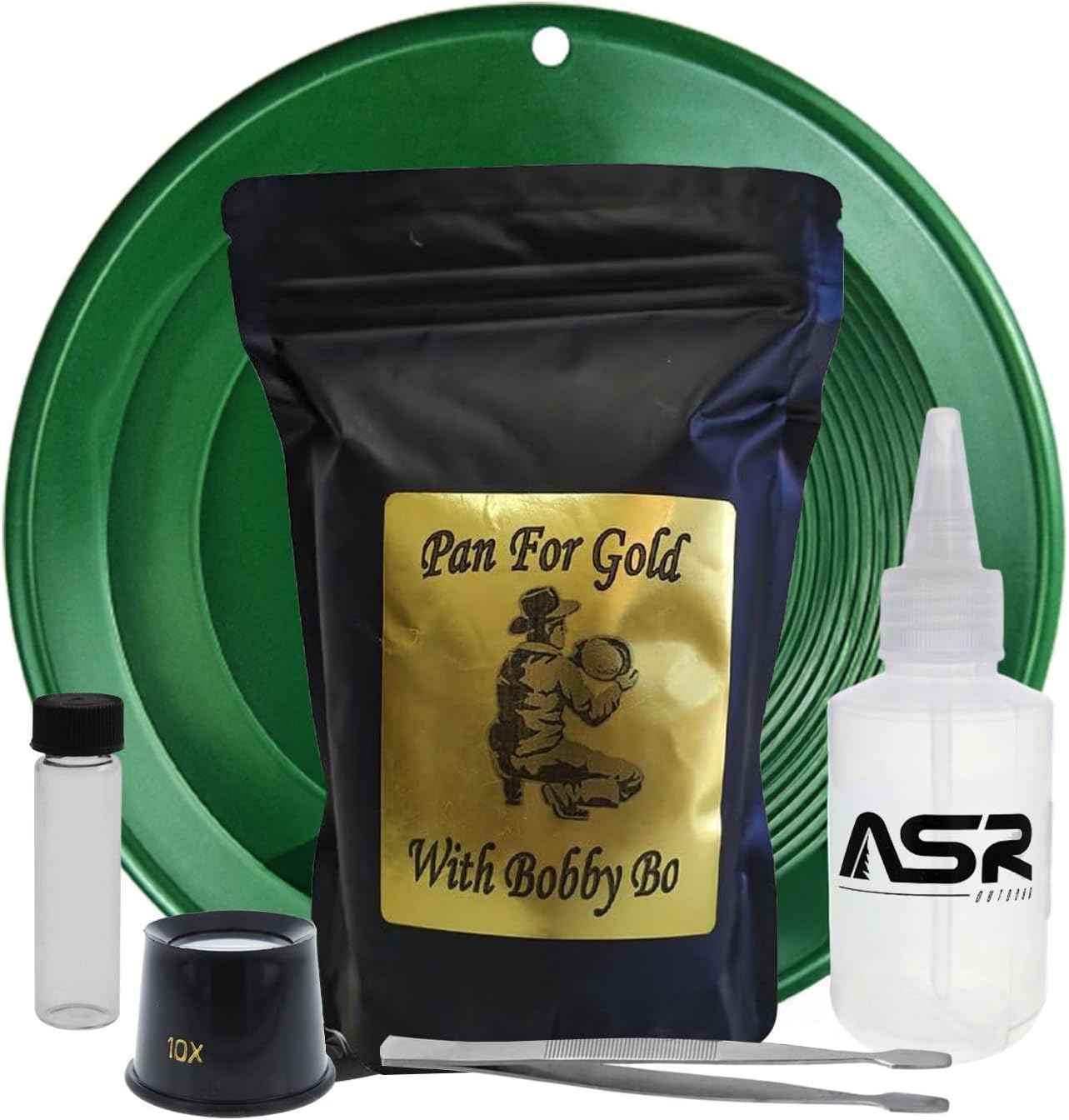 ASR Outdoor Gold Panning Kit with Paydirt Beginner Prospecting Equipment 6pc, Green