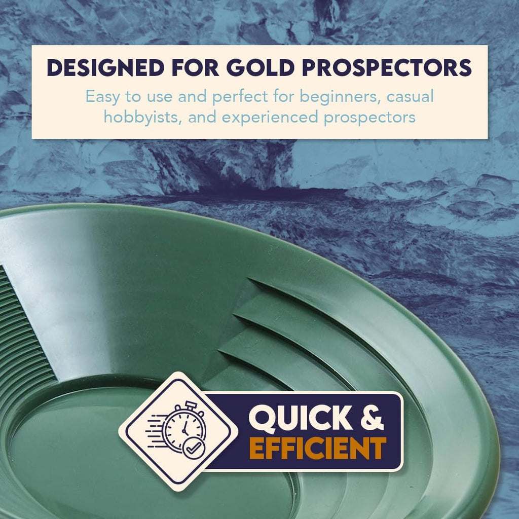 SE 14 Inch Gold Panning Pan - Dual Riffles for Easier Mining and Prospecting, Green