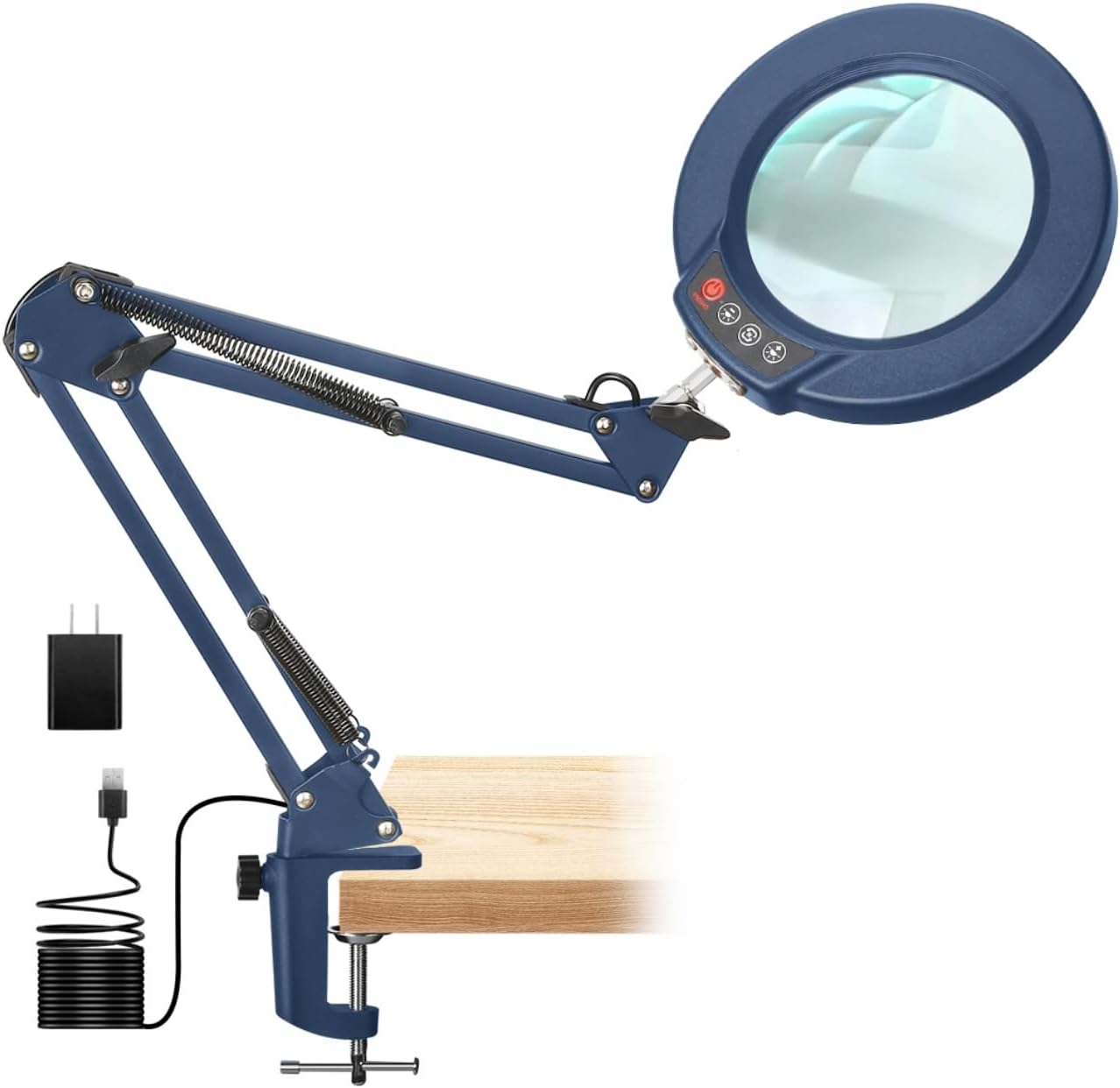 12X Magnifying Glass with Light and Clamp, Real Glass Lens Lighted Magnifier with Stand, 5 Color Modes LED Dimmable Magnifying Desk Lamp Hands Free for Crafts Jewelry Painting Sewing Close Work