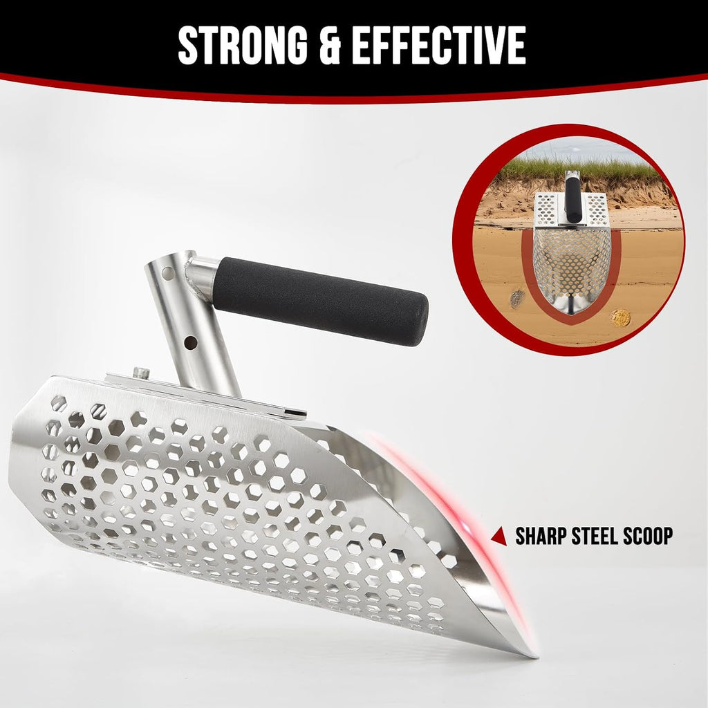 Sand Scoop for Metal Detecting, Metal Detector Accessories for the Beach | Stainless Steel Sand Sifter Shovel, Sand Flea Rake, Fast Sifter Shovel for Underwater Treasure Hunting, Shark Tooth, Shells