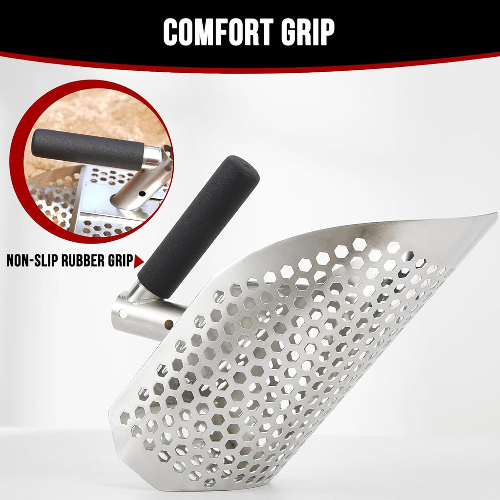 Sand Scoop for Metal Detecting, Metal Detector Accessories for the Beach | Stainless Steel Sand Sifter Shovel, Sand Flea Rake, Fast Sifter Shovel for Underwater Treasure Hunting, Shark Tooth, Shells