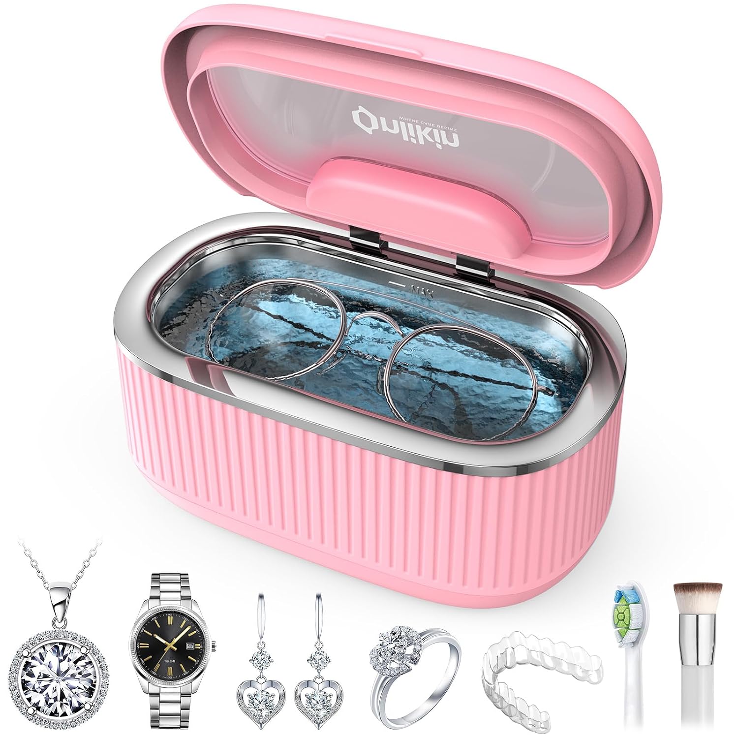 35W Ultrasonic Jewelry Cleaner, 45KHz Retainer Cleaner for Jewelry, 5 Timer & 3 Power Modes, Eyeglasses, Rings, Watch Strap, Dentures - 20oz, 304 Stainless Steel Tank, Quiet <38dB (White)