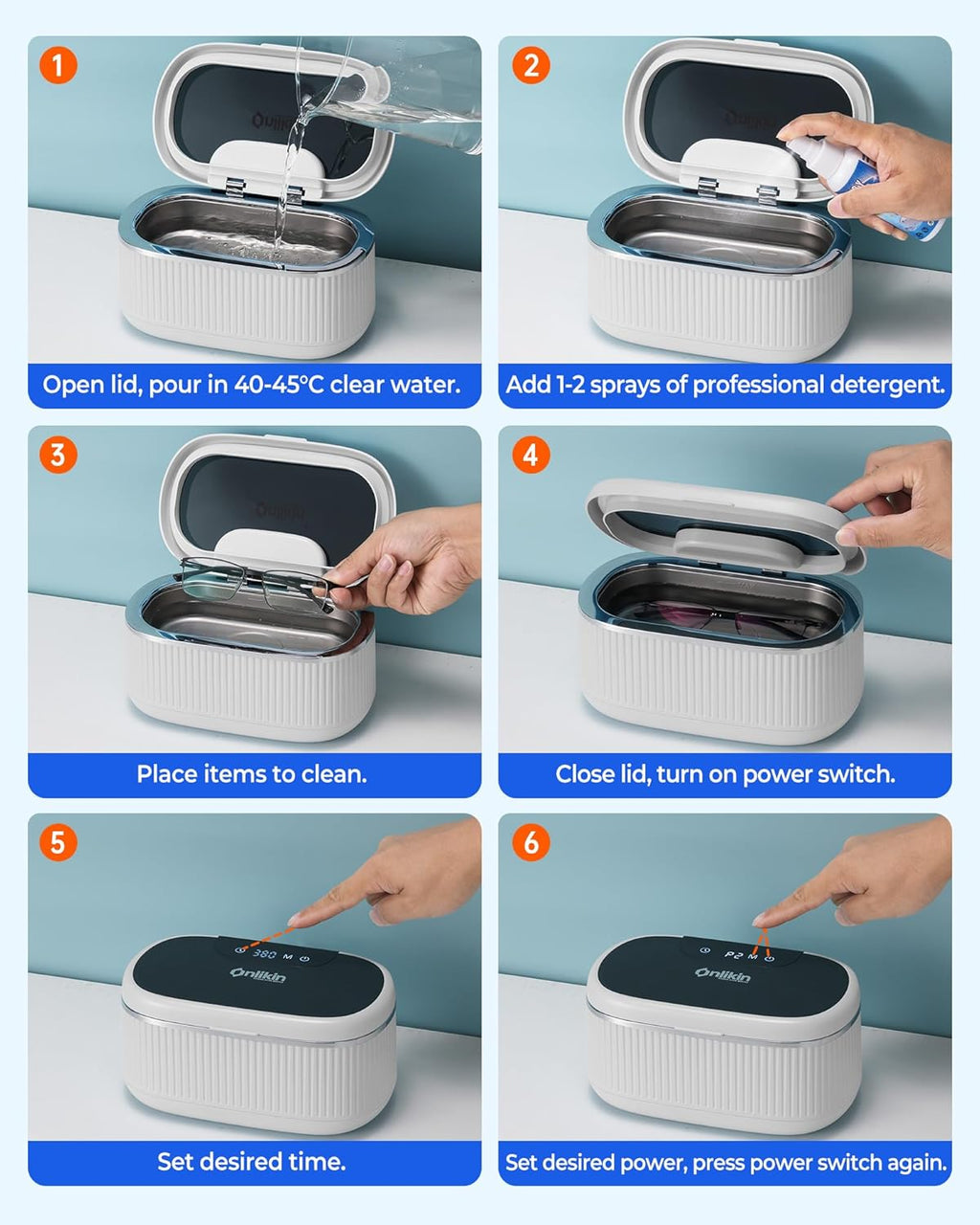 35W Ultrasonic Jewelry Cleaner, 45KHz Retainer Cleaner for Jewelry, 5 Timer & 3 Power Modes, Eyeglasses, Rings, Watch Strap, Dentures - 20oz, 304 Stainless Steel Tank, Quiet <38dB (White)