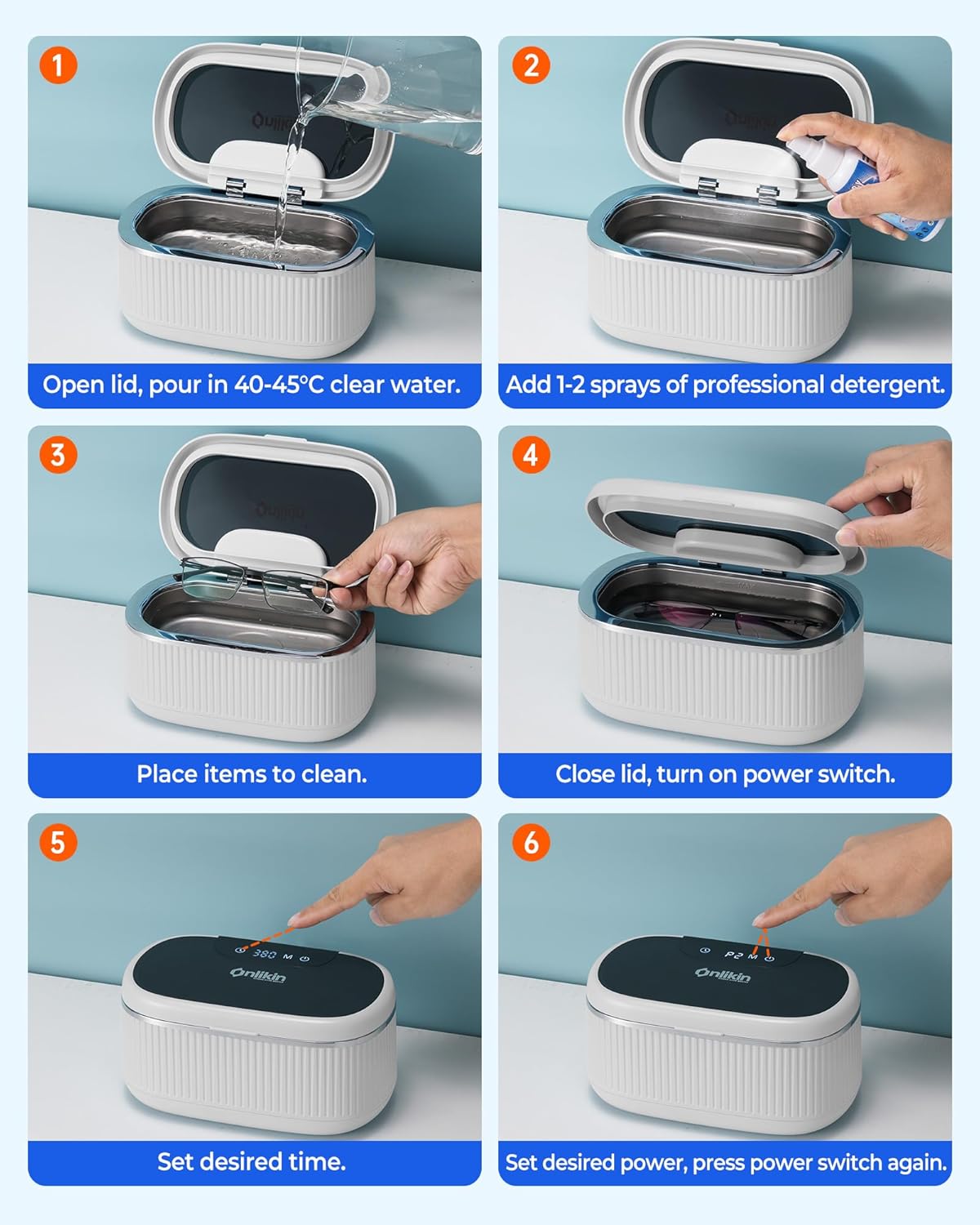 35W Ultrasonic Jewelry Cleaner, 45KHz Retainer Cleaner for Jewelry, 5 Timer & 3 Power Modes, Eyeglasses, Rings, Watch Strap, Dentures - 20oz, 304 Stainless Steel Tank, Quiet <38dB (White)