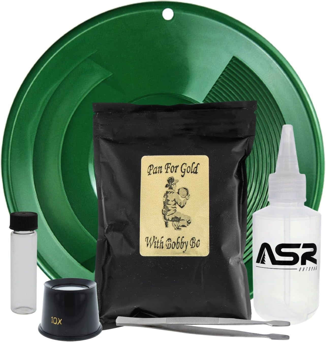 ASR Outdoor Gold Panning Kit with Paydirt Beginner Prospecting Equipment 6pc, Green