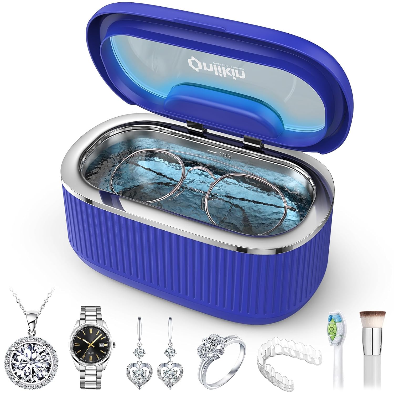 35W Ultrasonic Jewelry Cleaner, 45KHz Retainer Cleaner for Jewelry, 5 Timer & 3 Power Modes, Eyeglasses, Rings, Watch Strap, Dentures - 20oz, 304 Stainless Steel Tank, Quiet <38dB (White)