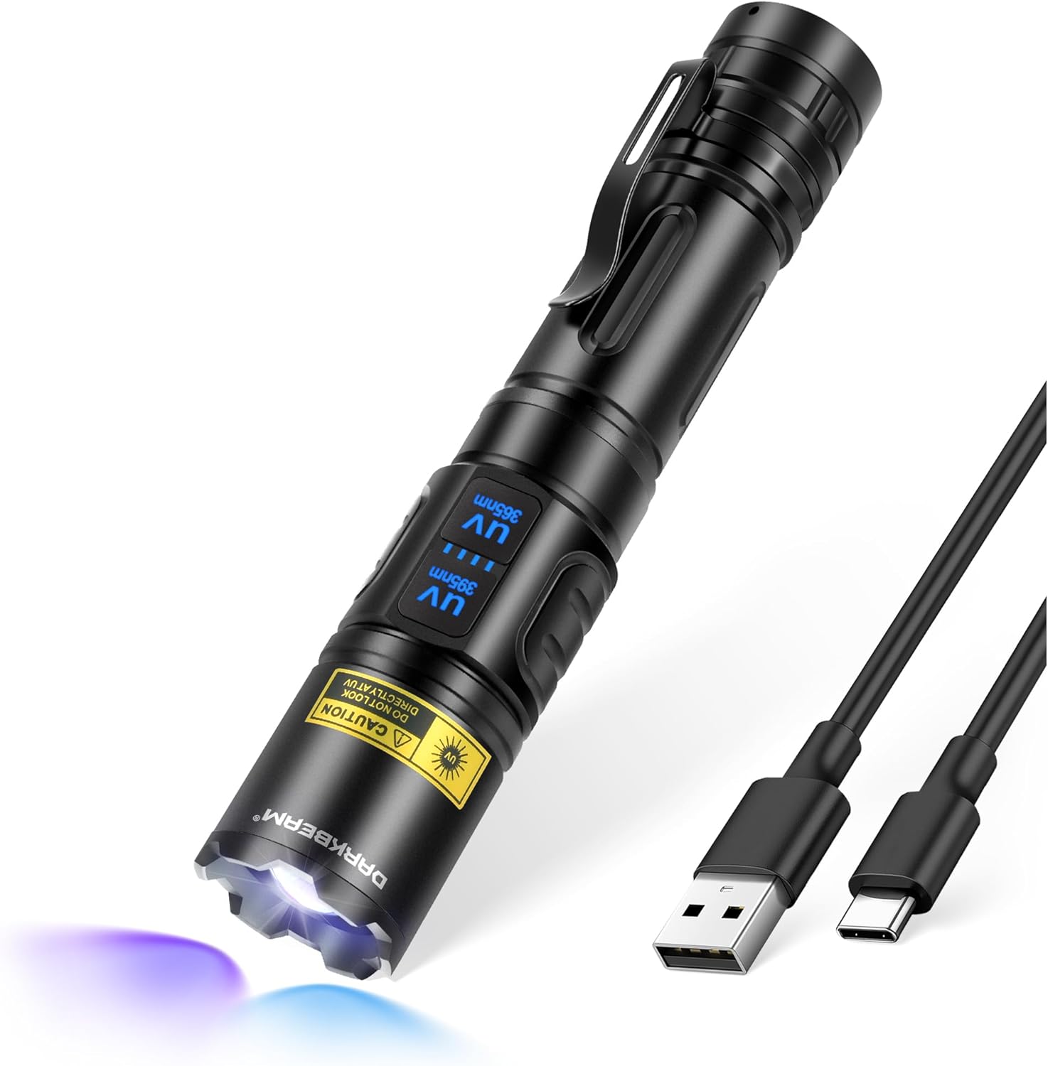 DARKBEAM UV Flashlight 365nm & 395nm Dual Black Light Woods Lamp Ringworm | 365 395 nm Blacklight Flashlights, Rechargeable LED Ultraviolet Powerful, for Pet Urine, Uranium Glass, Rocks, Resin Curing