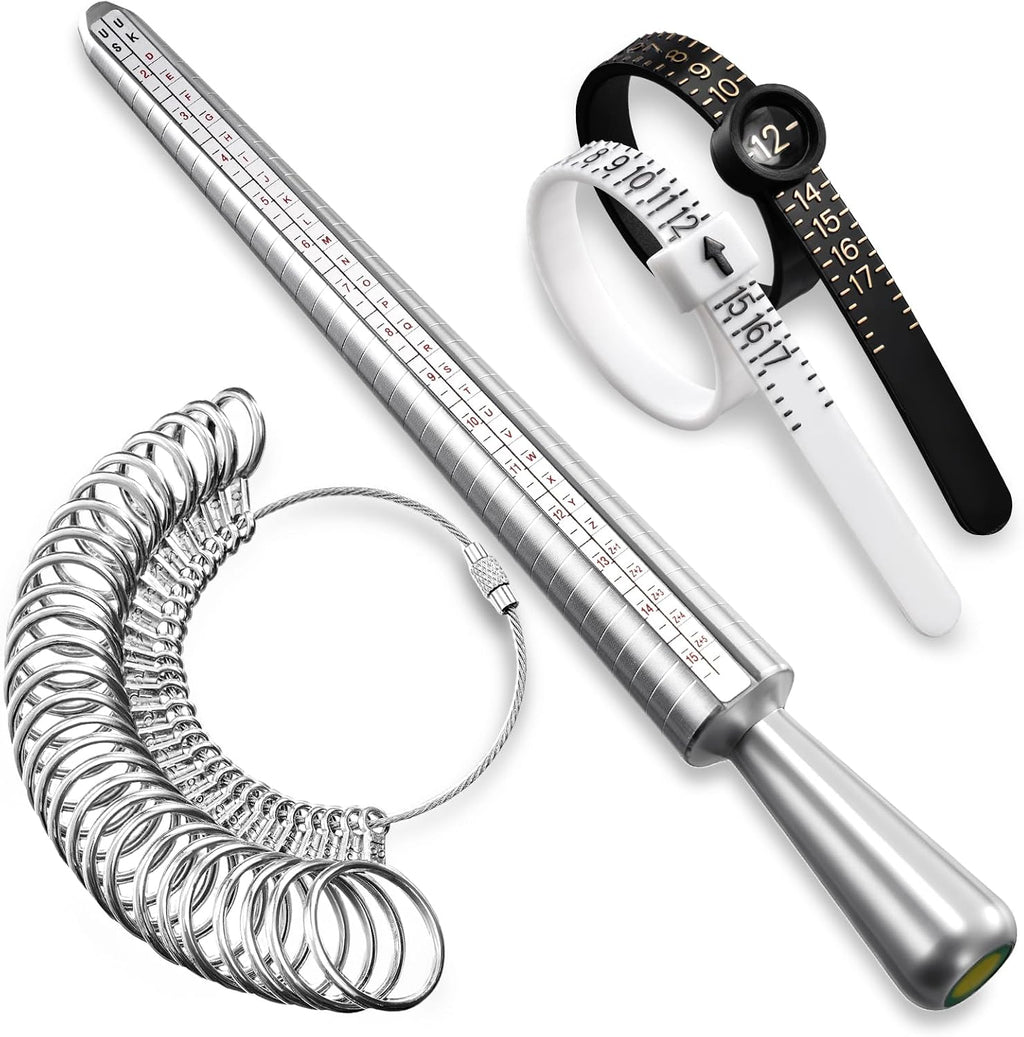 Meowoo Ring Sizer Measuring Tool Set, Ring Gauges with Finger Sizer Mandrel Ring Sizer Tools for Jewelry Sizing Measuring, 4 pcs, Silvery