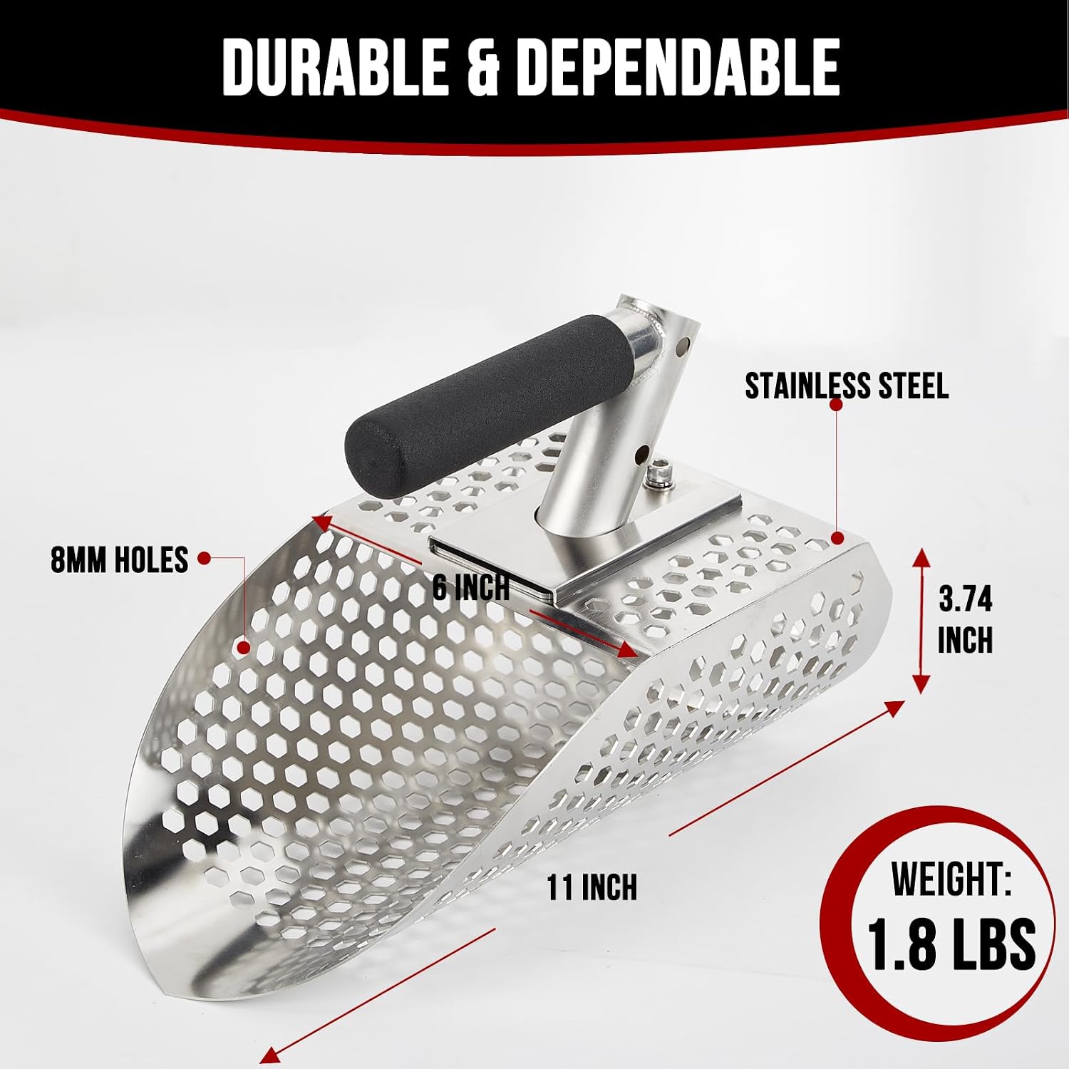 Sand Scoop for Metal Detecting, Metal Detector Accessories for the Beach | Stainless Steel Sand Sifter Shovel, Sand Flea Rake, Fast Sifter Shovel for Underwater Treasure Hunting, Shark Tooth, Shells