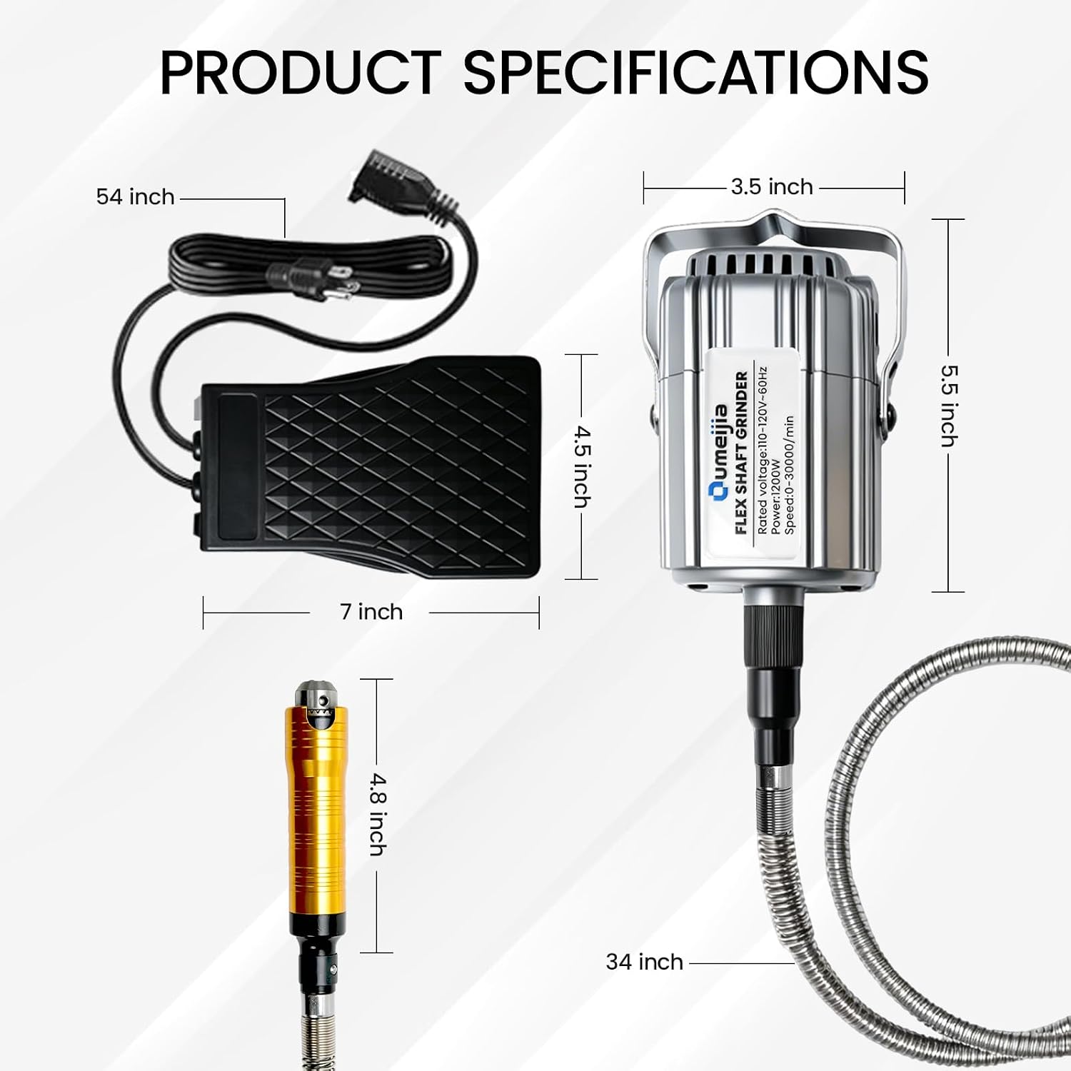 1200W Flex Shaft Rotary Tool, 30000RPM Variable Speed Hanging Grinder with 46Pcs Accessories & Foot Pedal, Electric Flexible Shaft Carving Machine for Wood Metal Jewelry Polishing Sanding Engraving