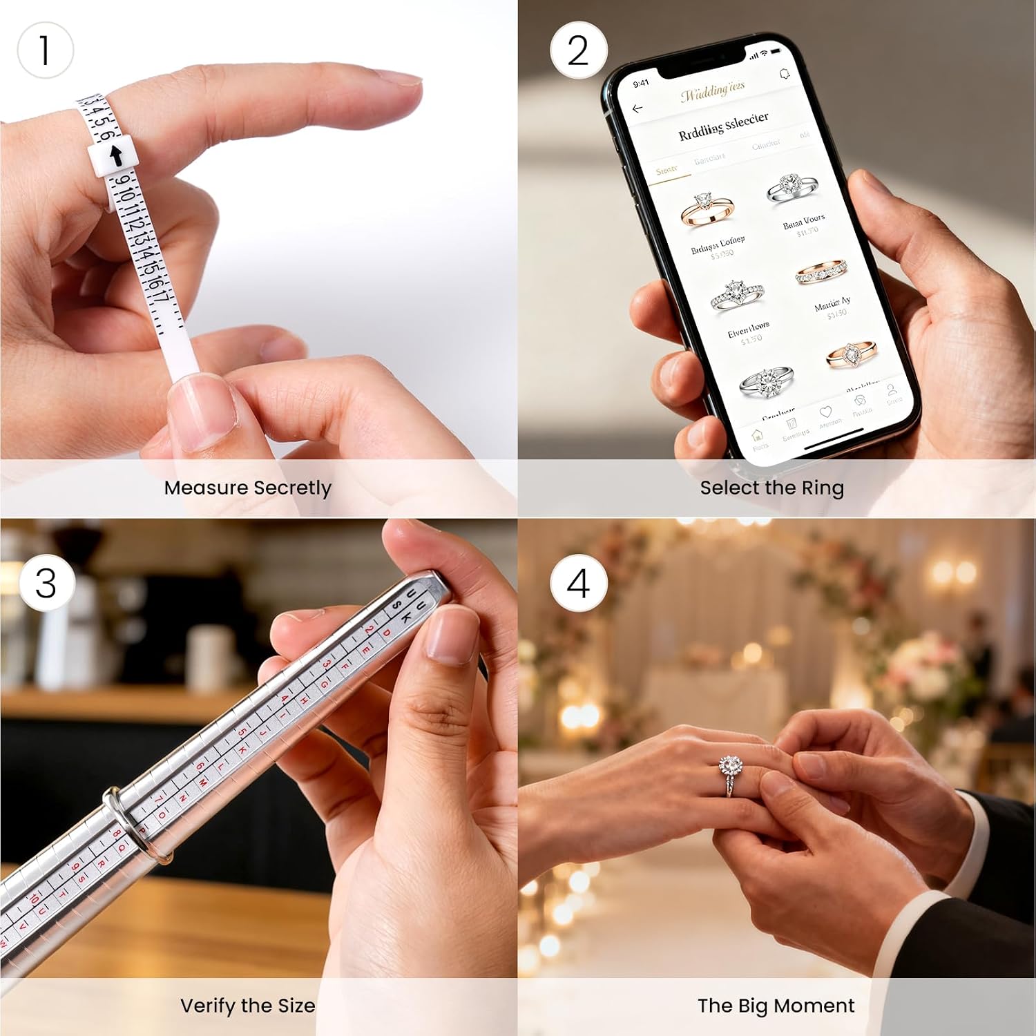 Meowoo Ring Sizer Measuring Tool Set, Ring Gauges with Finger Sizer Mandrel Ring Sizer Tools for Jewelry Sizing Measuring, 4 pcs, Silvery
