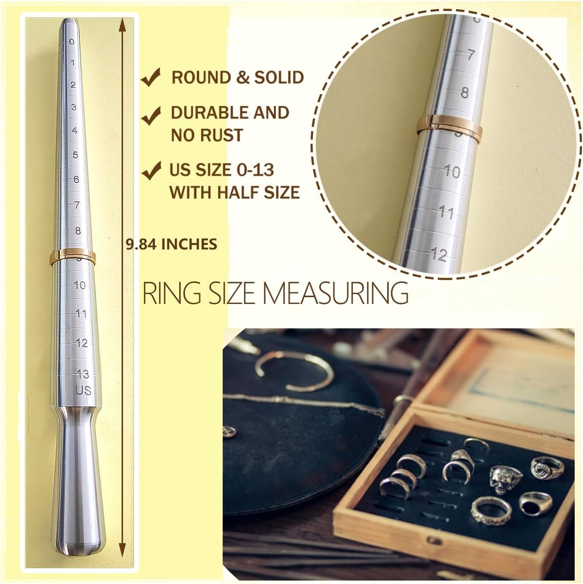 Ring Sizer Measuring Tool Ring Mandrel Metal Ring Sizing Kit Ring Size Measurer Ring Shaper to Fix Bent Rings Reshaper Tool Women Mens Ring Sizers Fixer Repair Kit Jewelry Mandrel and Mallet