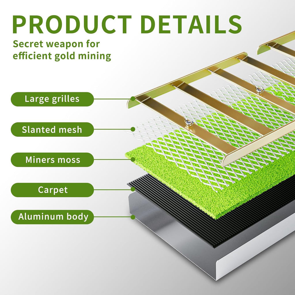 50 Inch Folding Aluminum Sluice Box Gold Panning Kit with Miner's Moss, Portable Lightweight Gold Prospecting Tool for River & Creek Dredging