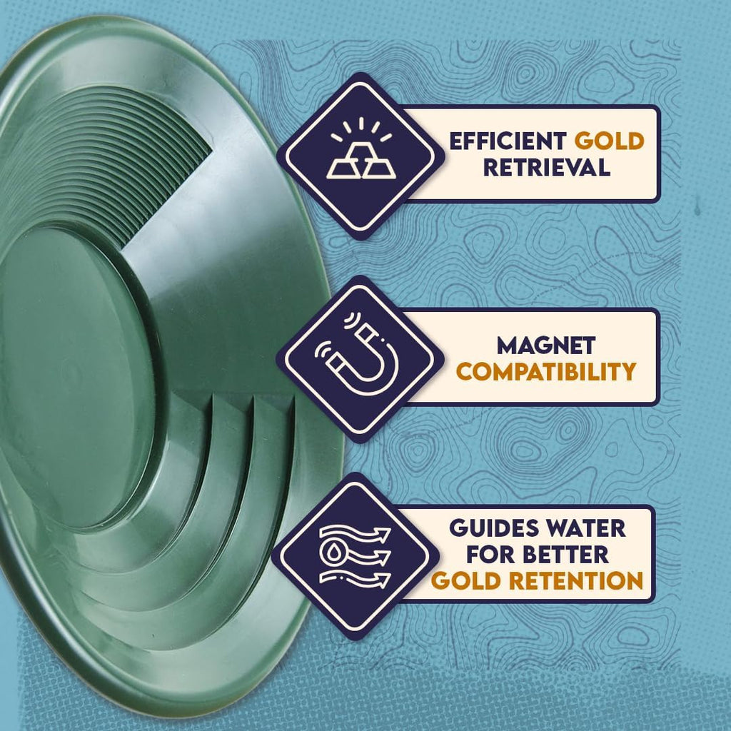 SE 14 Inch Gold Panning Pan - Dual Riffles for Easier Mining and Prospecting, Green