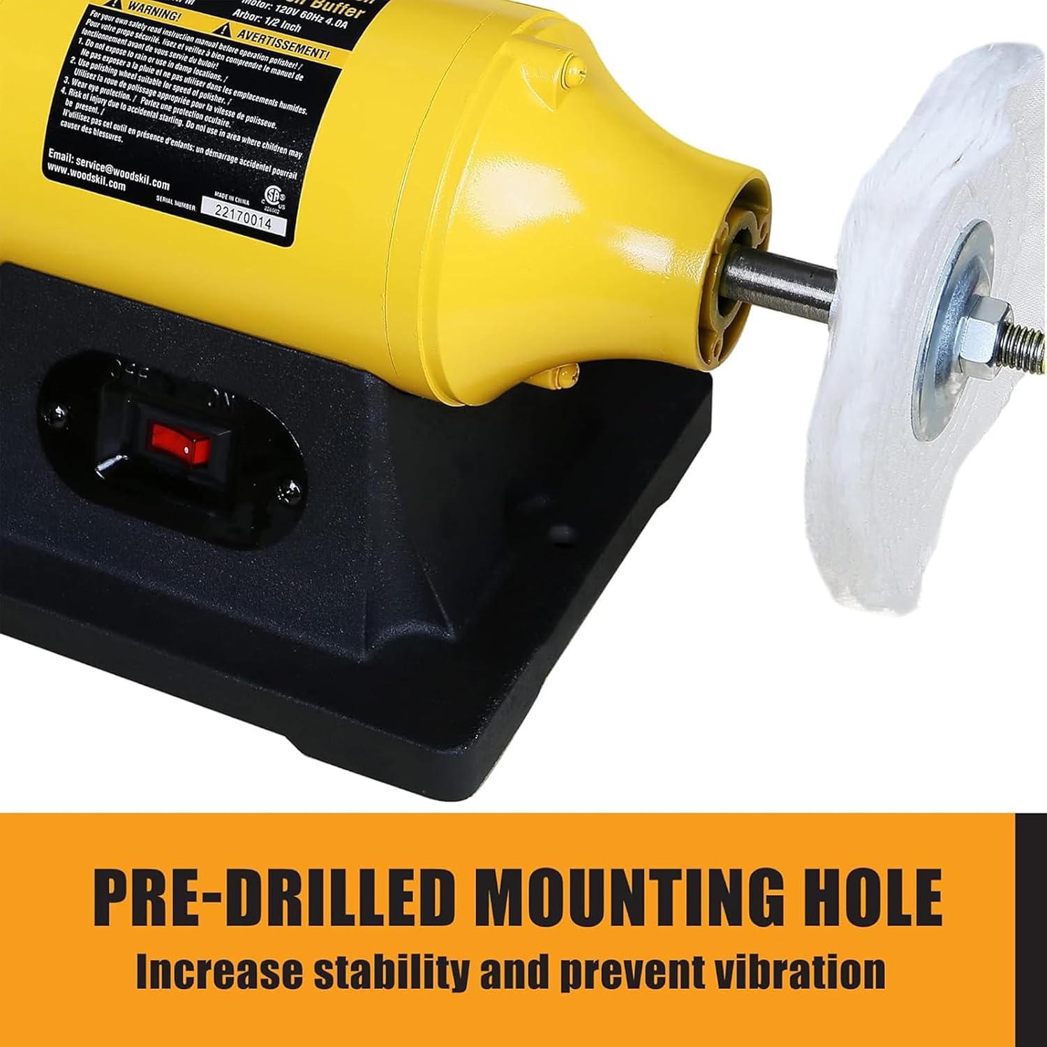 Woodskil 6" 1/2HP Benchtop Buffer Polisher,4A,3450RPM | Buffing Machine with Brushless Motor,Hard&Flannelette Wheel,Iron Base for Metal,Jewelry,Jade,Knife,Wood,Rust Removal
