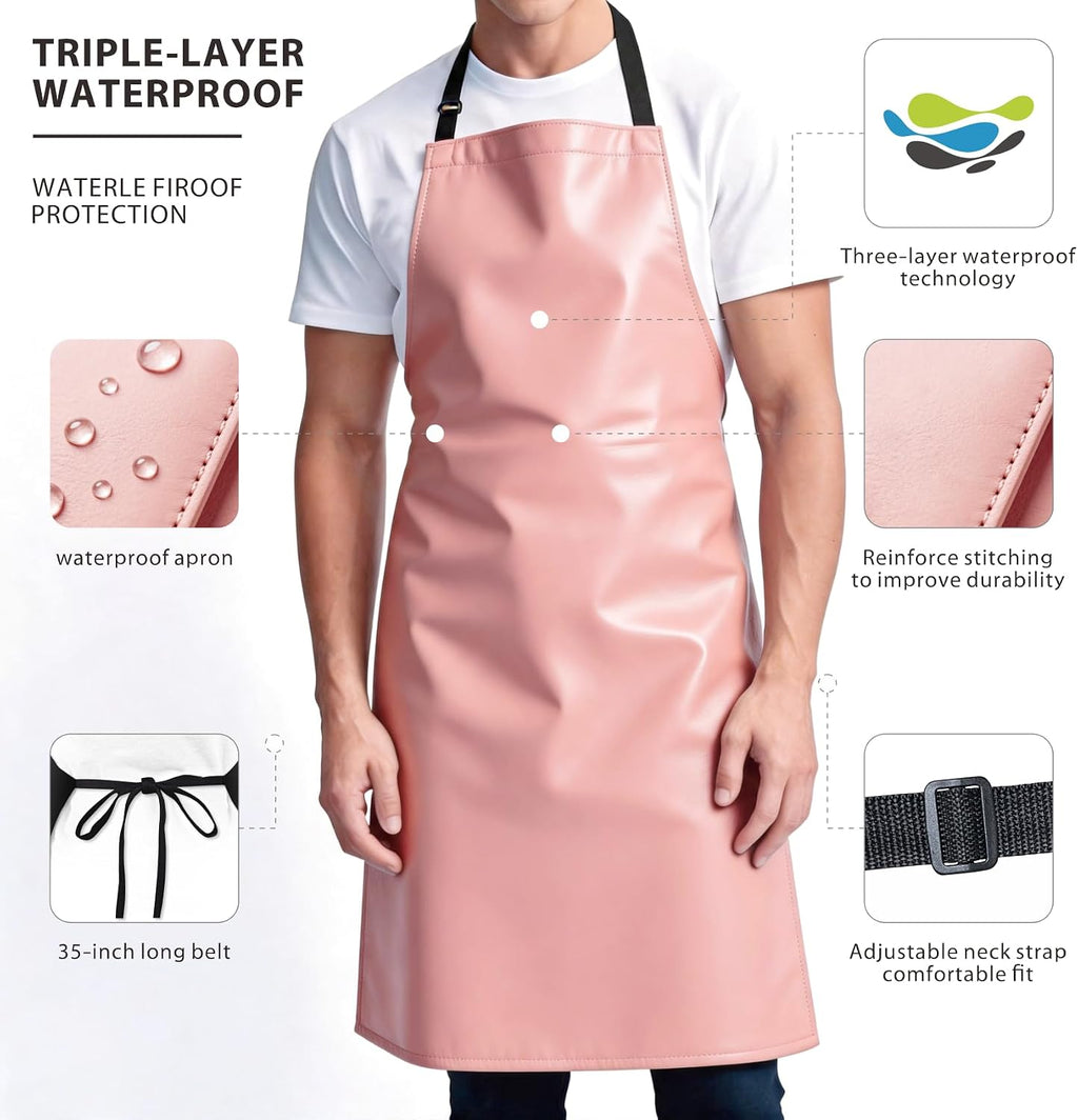 GoldPig Waterproof Apron, Chemical Resistant for Dishwashing | Rubber vinyl, adjustable apron, 40" extra long. Also great for grilling, lab, kitchen, butcher.