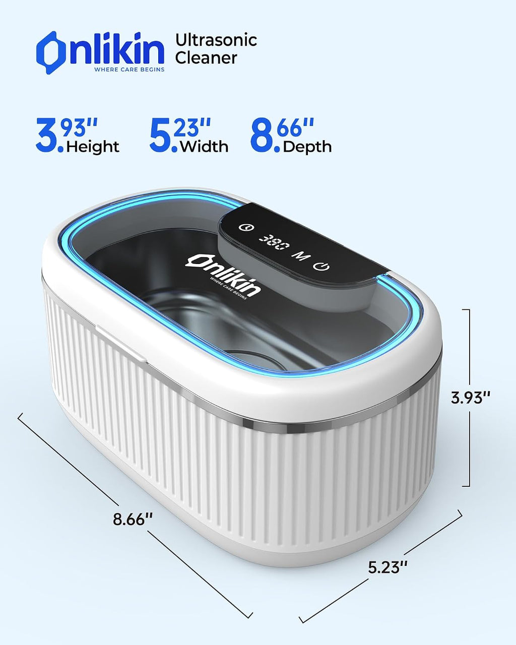 35W Ultrasonic Jewelry Cleaner, 45KHz Retainer Cleaner for Jewelry, 5 Timer & 3 Power Modes, Eyeglasses, Rings, Watch Strap, Dentures - 20oz, 304 Stainless Steel Tank, Quiet <38dB (White)