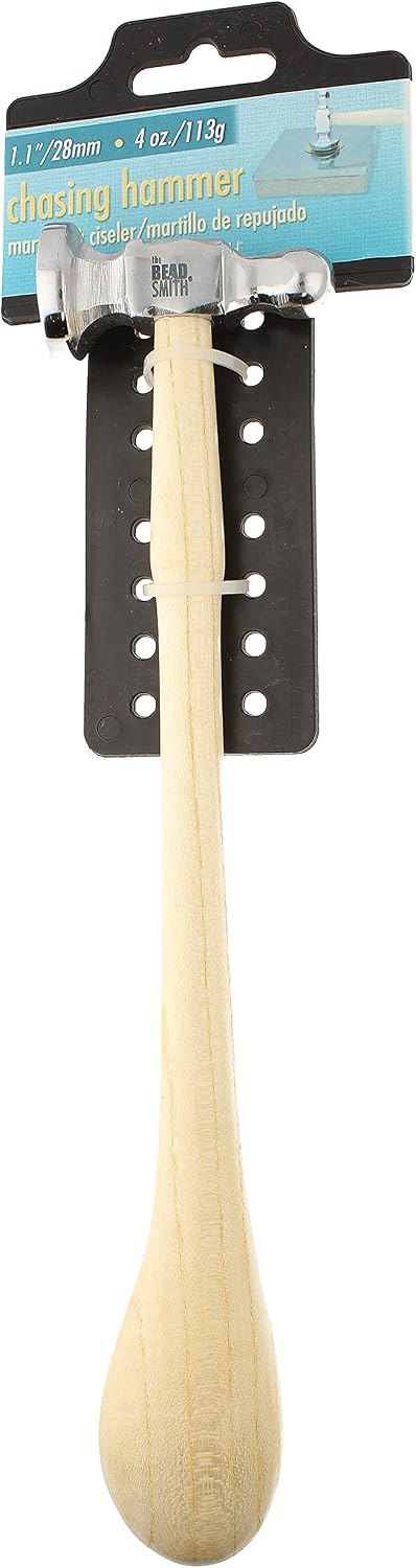The Beadsmith Two-Sided Chasing Hammer | 10.75" Wooden Handle, 2.25” Steel Head with a 14mm Ball Pein & 28mm Domed Face, Tool Used to Add Texture to Metalwork