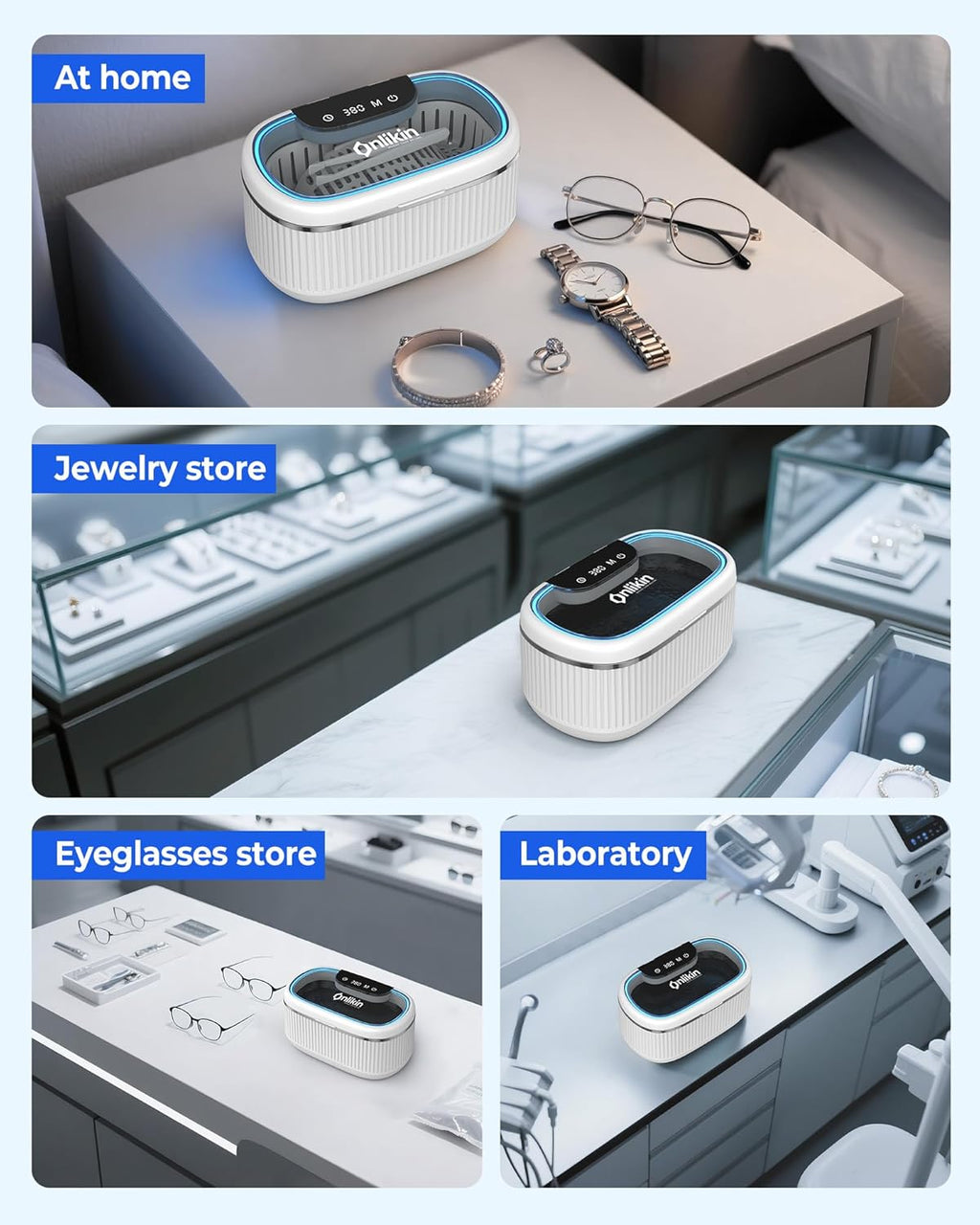 35W Ultrasonic Jewelry Cleaner, 45KHz Retainer Cleaner for Jewelry, 5 Timer & 3 Power Modes, Eyeglasses, Rings, Watch Strap, Dentures - 20oz, 304 Stainless Steel Tank, Quiet <38dB (White)