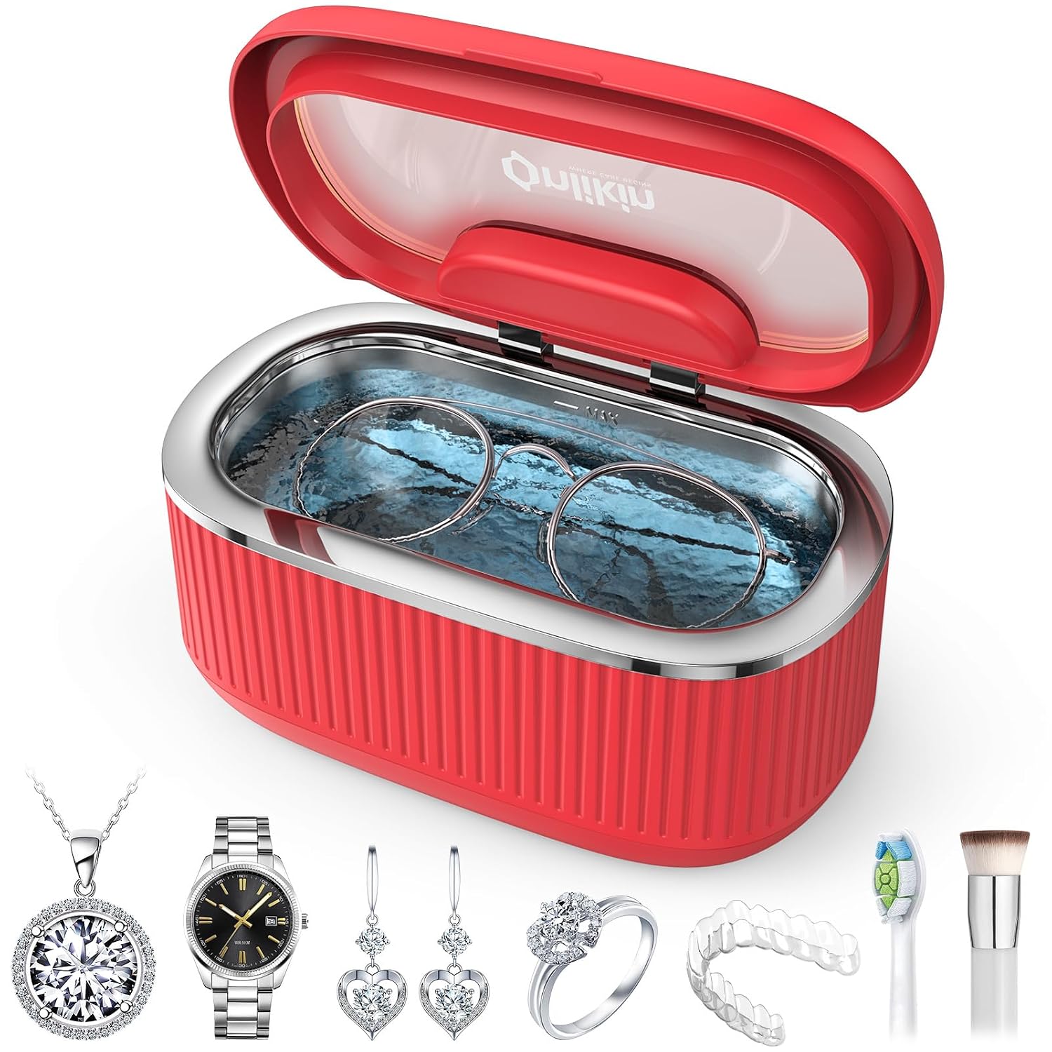 35W Ultrasonic Jewelry Cleaner, 45KHz Retainer Cleaner for Jewelry, 5 Timer & 3 Power Modes, Eyeglasses, Rings, Watch Strap, Dentures - 20oz, 304 Stainless Steel Tank, Quiet <38dB (White)