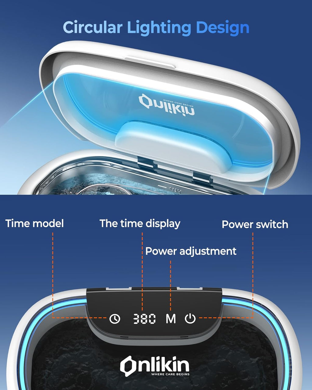 35W Ultrasonic Jewelry Cleaner, 45KHz Retainer Cleaner for Jewelry, 5 Timer & 3 Power Modes, Eyeglasses, Rings, Watch Strap, Dentures - 20oz, 304 Stainless Steel Tank, Quiet <38dB (White)