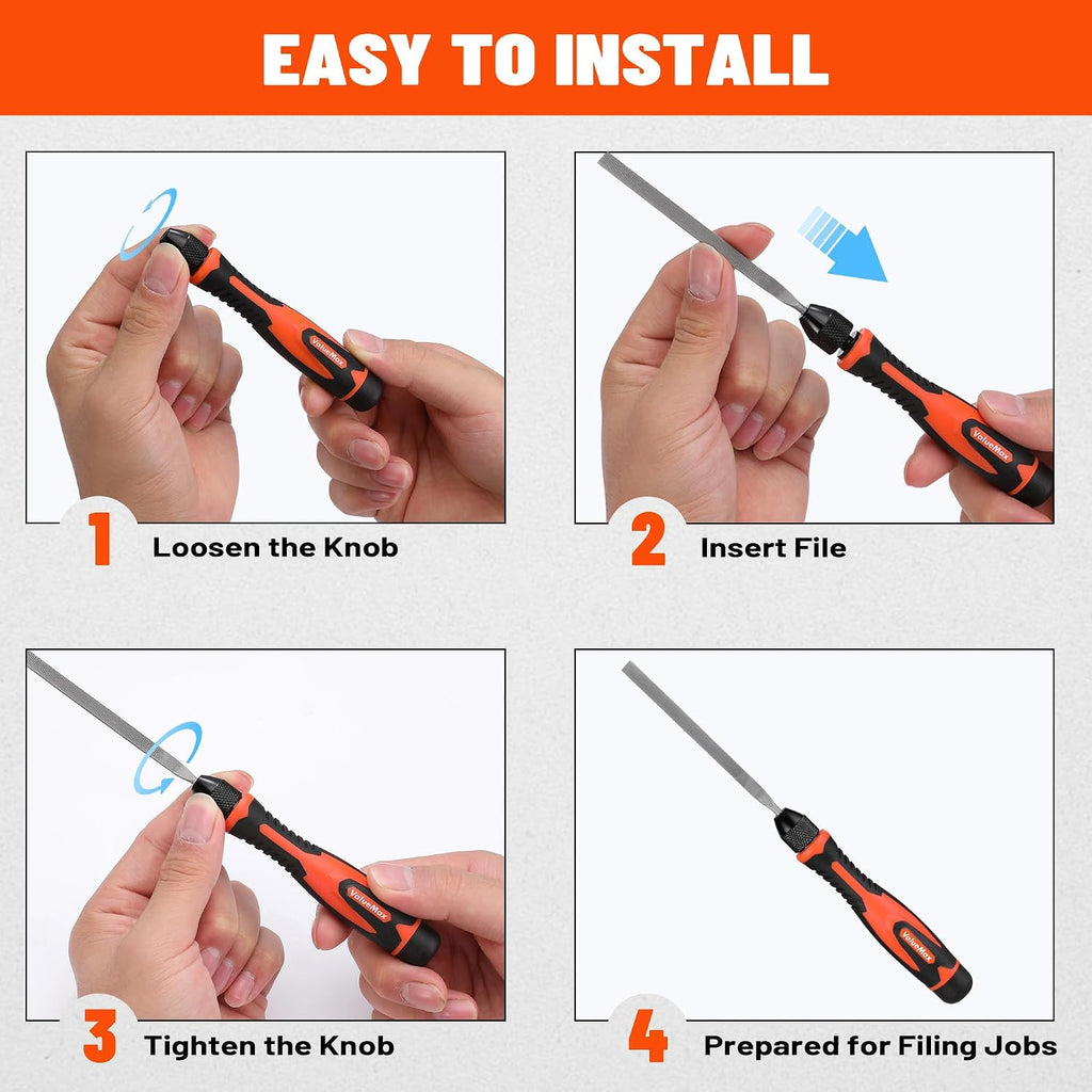 ValueMax 7PCS Interchangeable Needle File Set, Small File Set | Includes Flat, Flat Warding, Round, Half-Round, Square, Triangular File and Handle, For Shaping Metal, Wood, Jewelry, Plastic