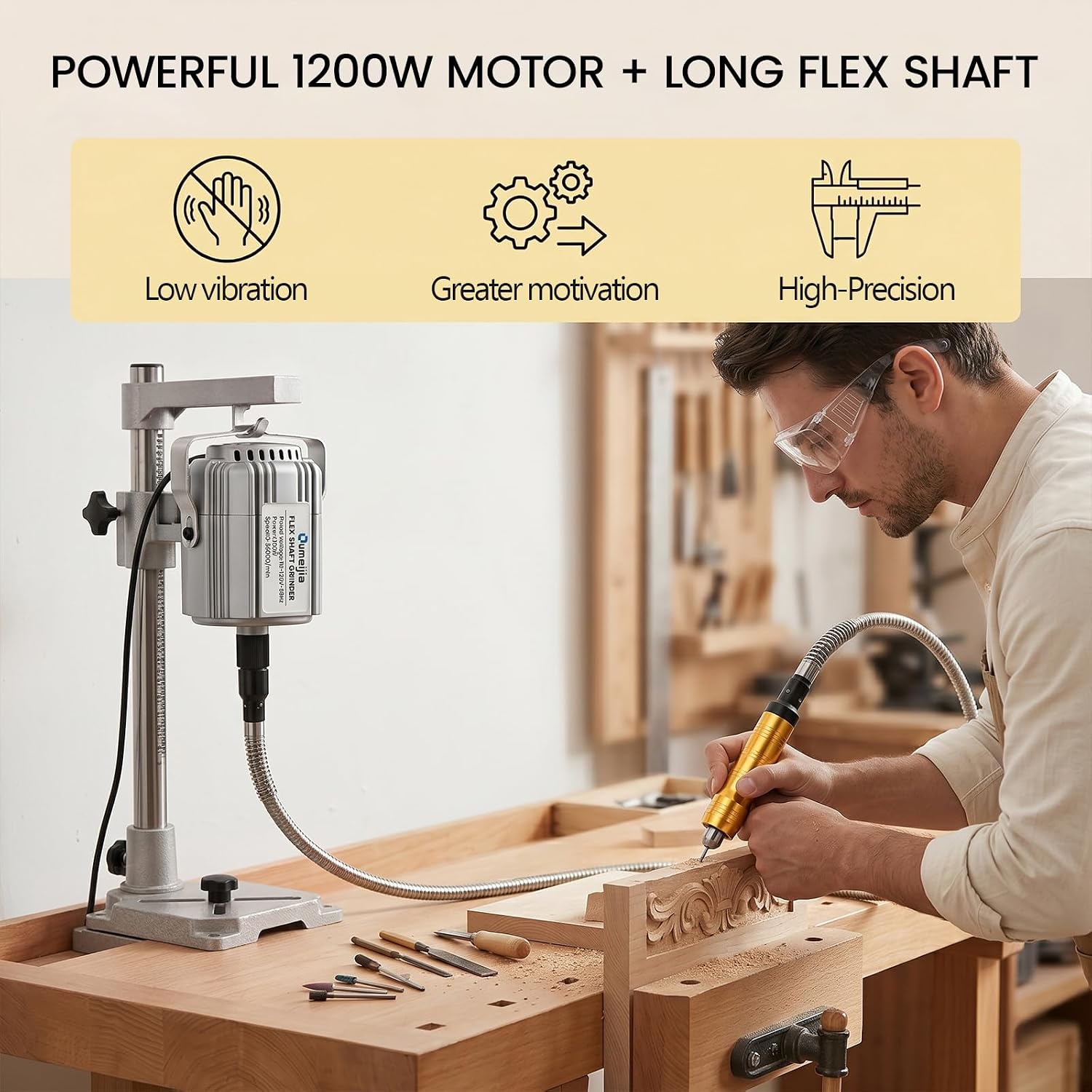 1200W Flex Shaft Rotary Tool, 30000RPM Variable Speed Hanging Grinder with 46Pcs Accessories & Foot Pedal, Electric Flexible Shaft Carving Machine for Wood Metal Jewelry Polishing Sanding Engraving