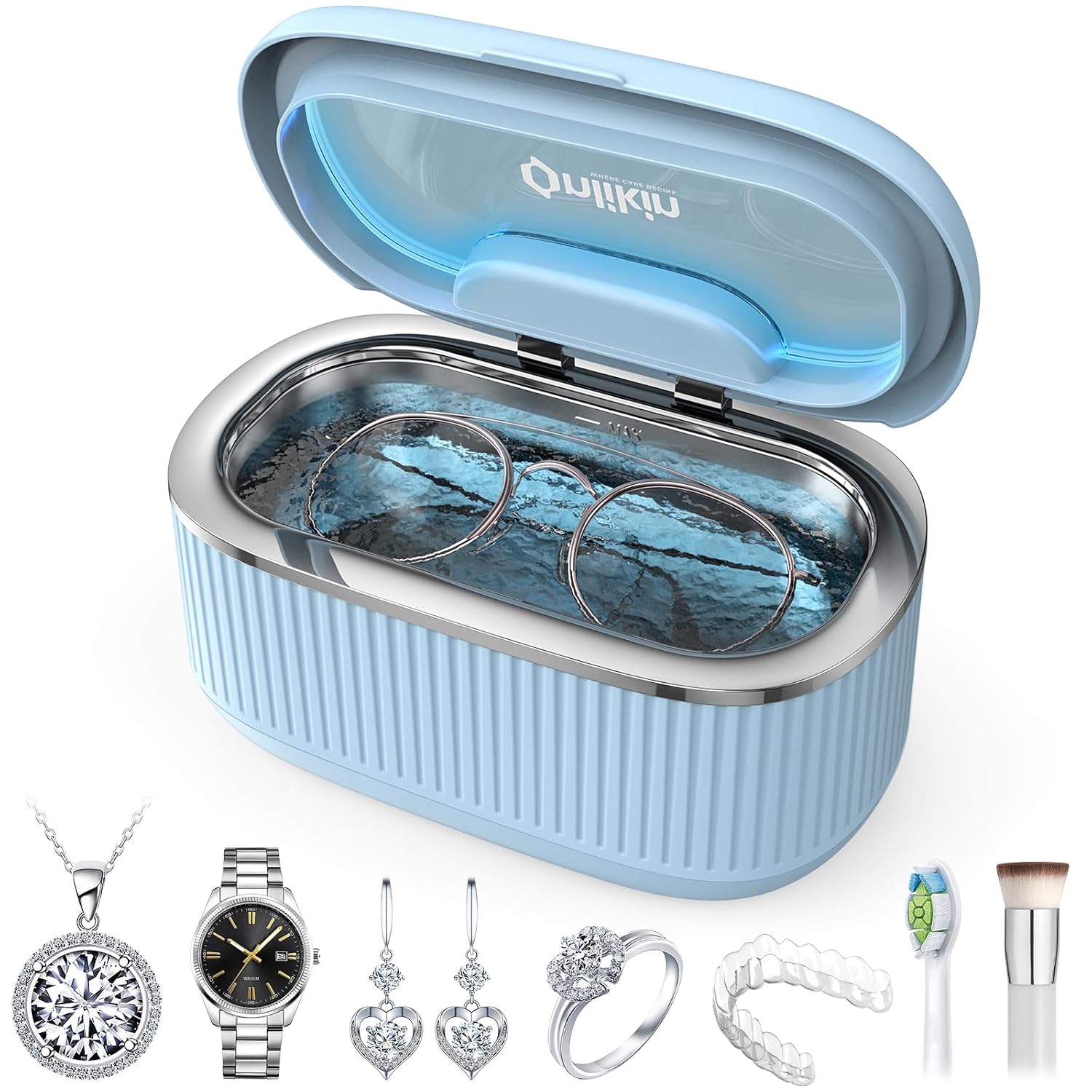 35W Ultrasonic Jewelry Cleaner, 45KHz Retainer Cleaner for Jewelry, 5 Timer & 3 Power Modes, Eyeglasses, Rings, Watch Strap, Dentures - 20oz, 304 Stainless Steel Tank, Quiet <38dB (White)