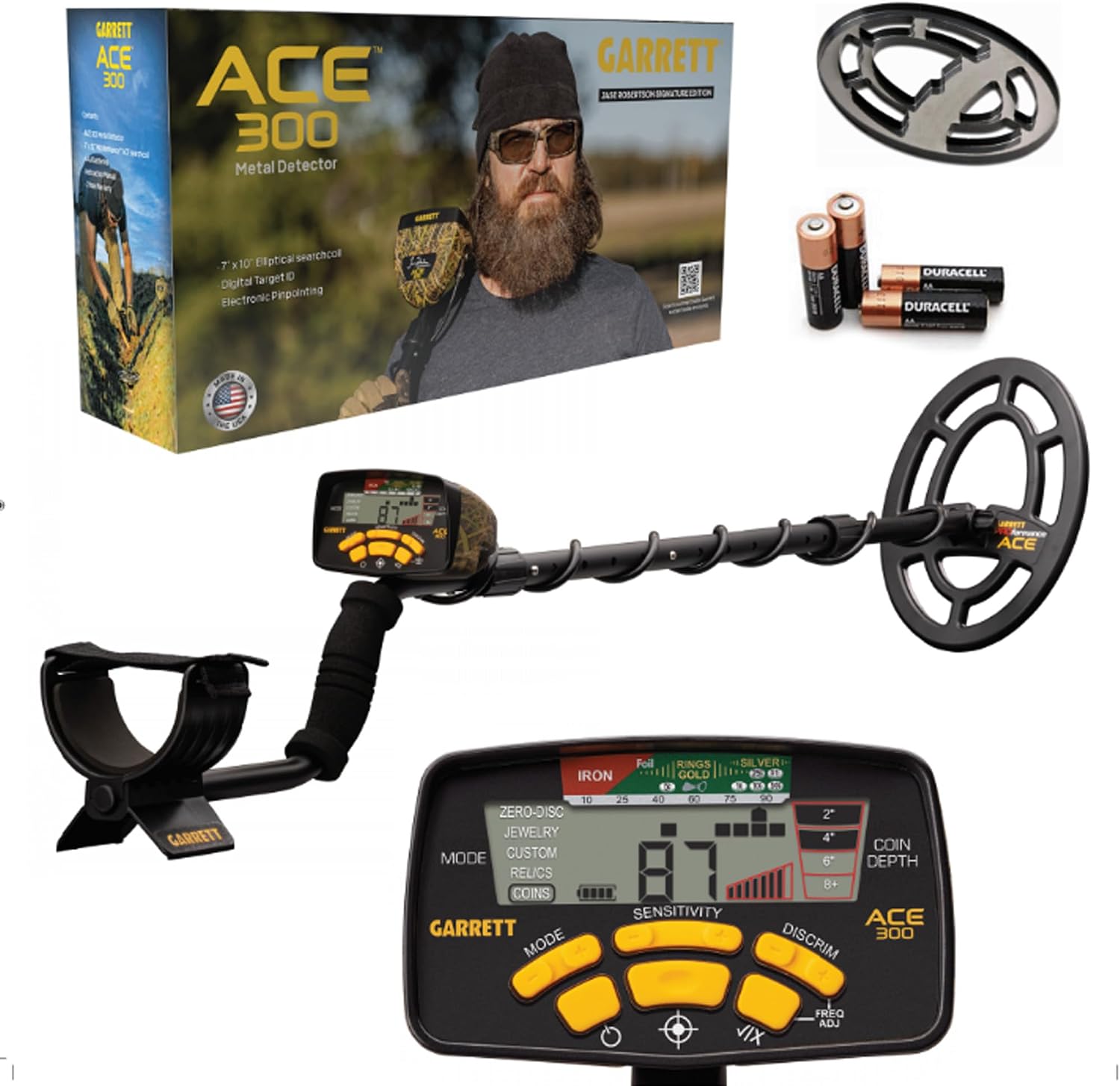 Garrett ACE 300 Metal Detector for Adults - Made in the USA - Gold Metal Detector - Waterproof Coil, Plus Accessories